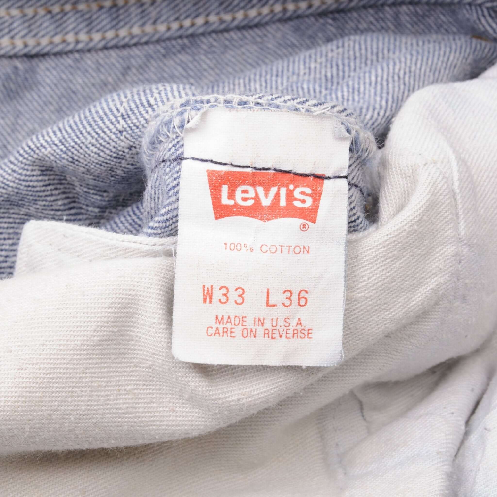 Beautiful Indigo Levis 501 Jeans 1980s Made in USA with Medium Dark Wash Size on tag 33X36 Actual Size 32X35 Back Button #501