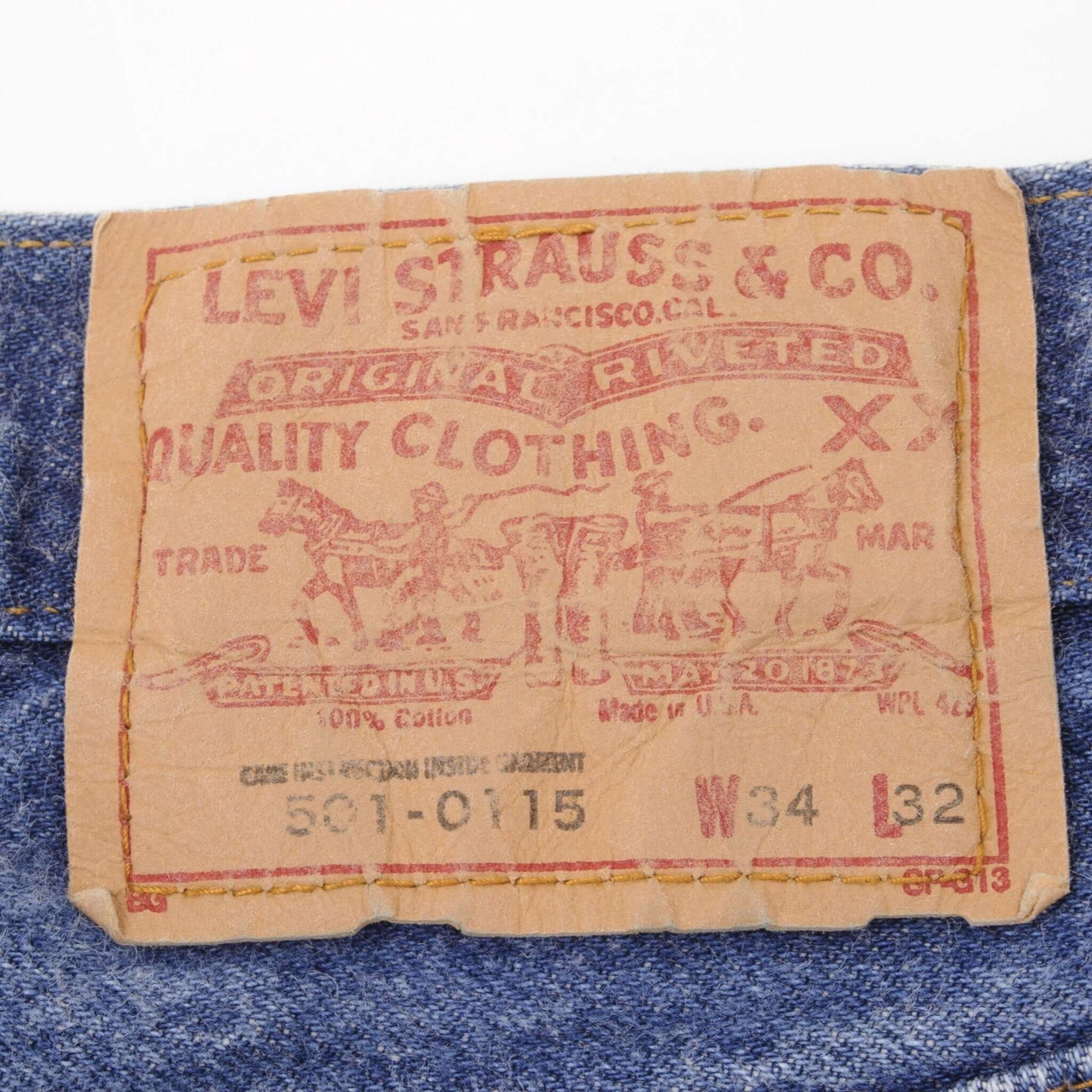 Beautiful Indigo Levis 501 Jeans 1980s Made in USA with Medium Dark Wash Size on tag 34X32 Actual Size 32X31 Back Button #571