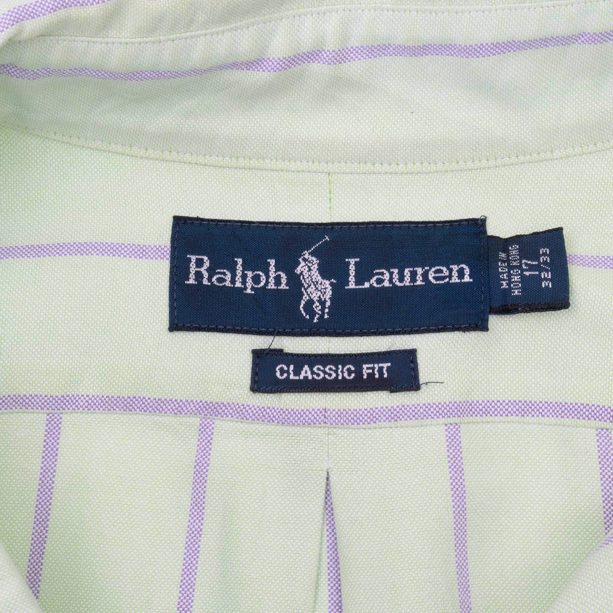 Vintage Ralph Lauren Light Green Stripe Shirt 1990S Size 17 X 32/33