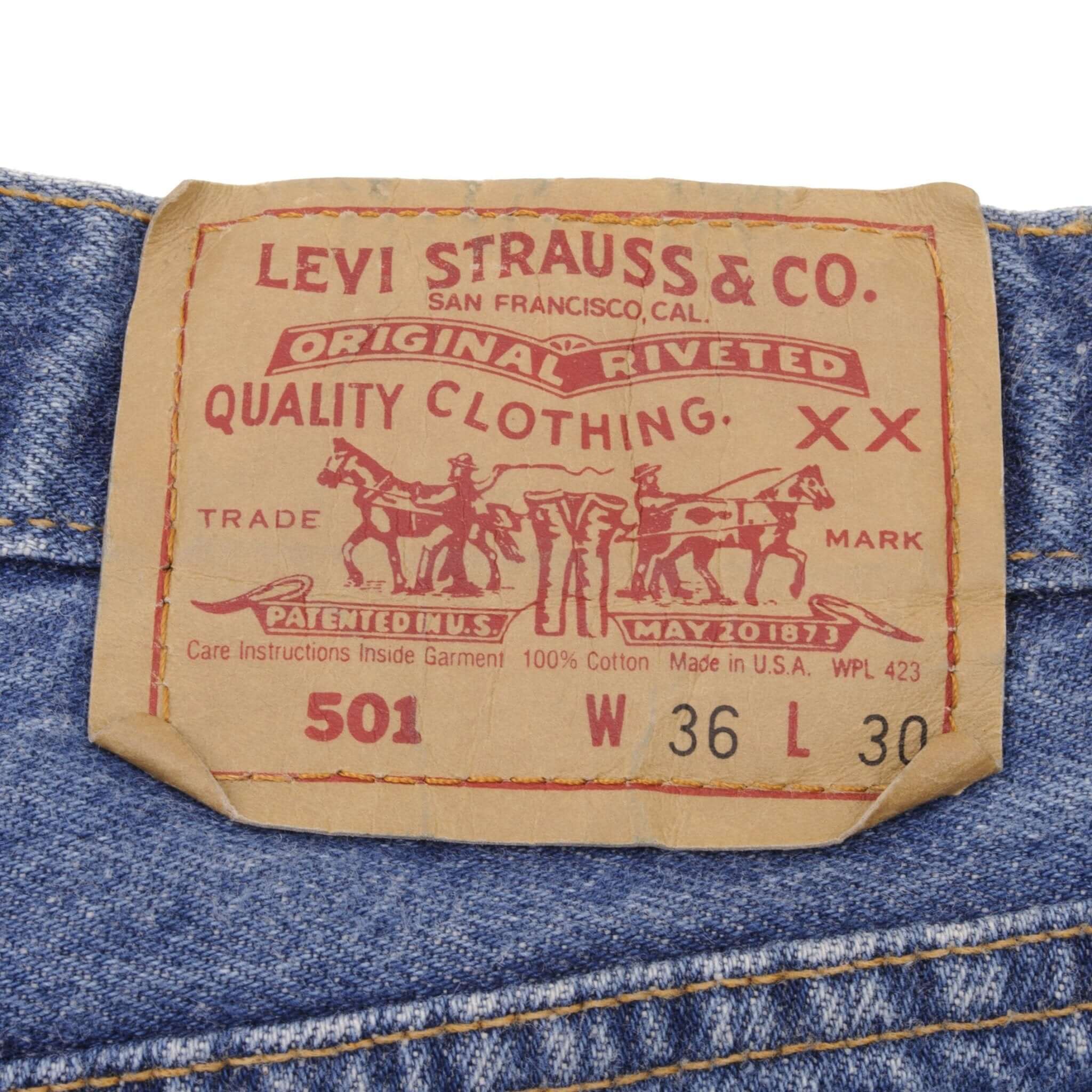 Beautiful Indigo Levis 501 Jeans 1980s Made in USA with Medium Wash Size on tag 36X30 Actual Size 35X27 Back Button #511