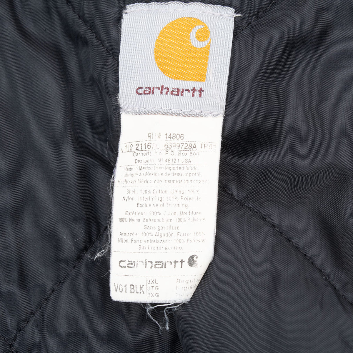 Vintage Carhartt Quilt Lined Black Vest Jacket V01Blk 2012 Size 3Xl