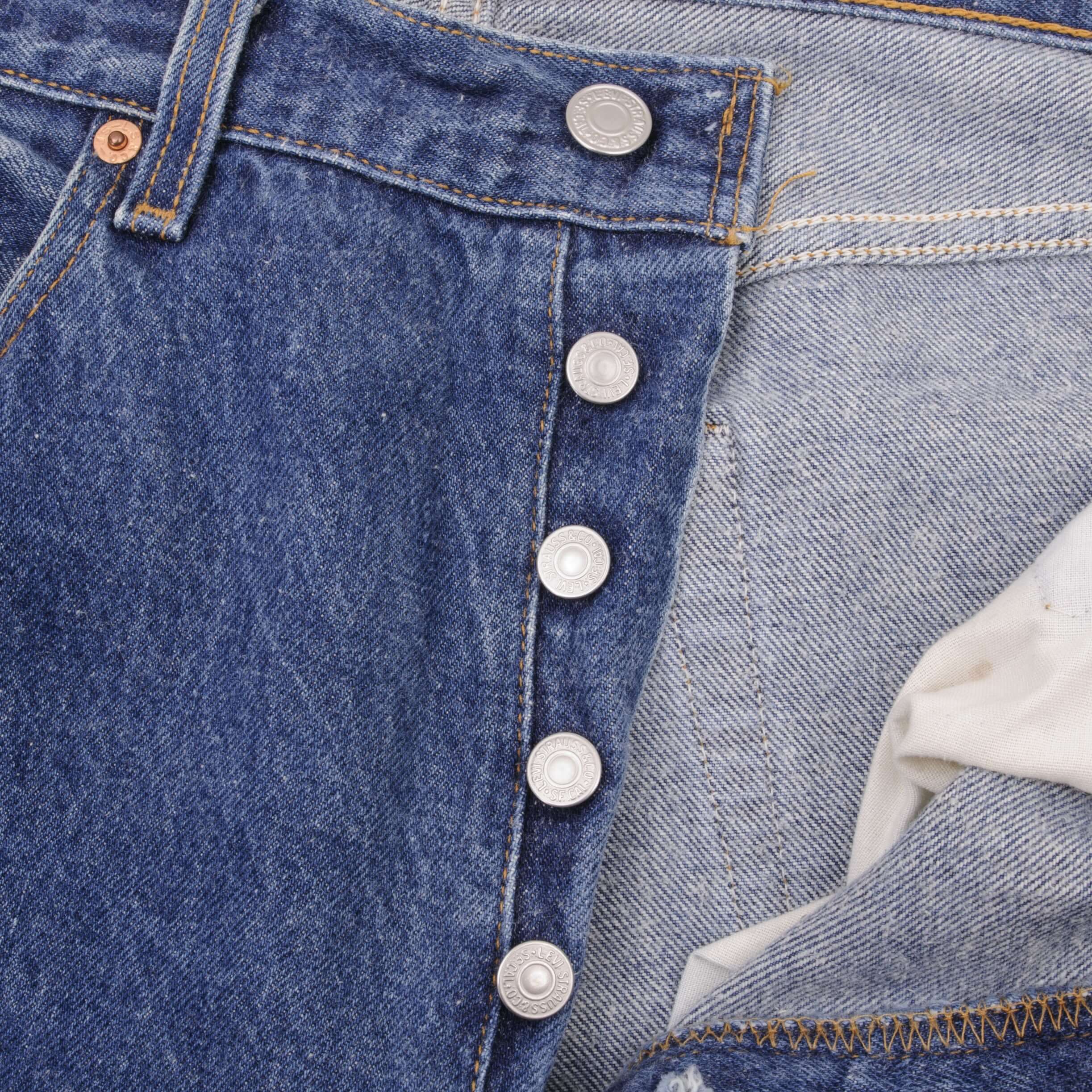 Beautiful Indigo Levis 501 Jeans 1990s Made in USA with Medium Wash Size on tag 34X34 Actual Size 34X32 Back Button #524