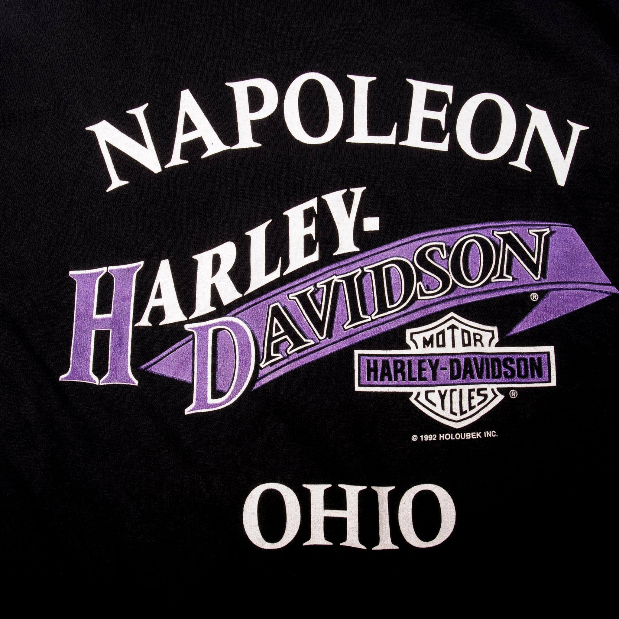 Vintage Harley Davidson Street Heat Napoleon Ohio Tee Shirt 1992 Size L With Single Stitch Made In USA