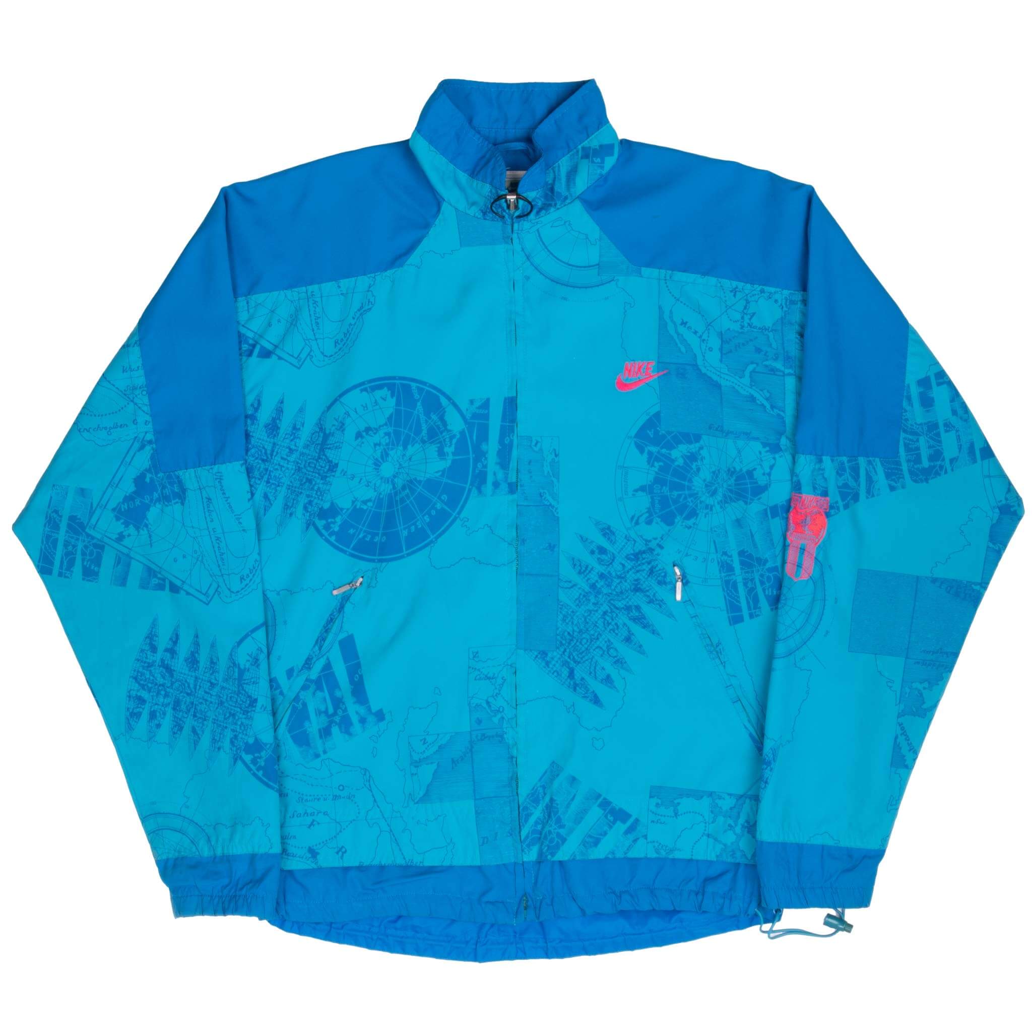 Vintage Nike International All Over Print Blue Windbreaker Jacket 1990S Size Medium