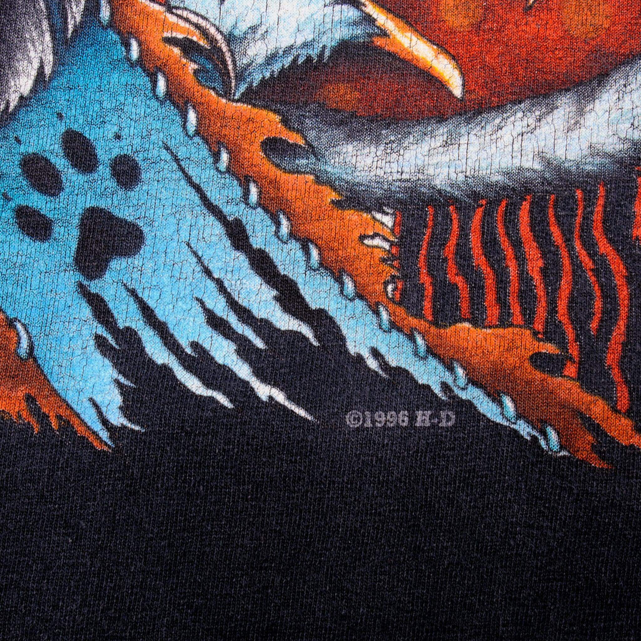 Vintage Blue Harley Davidson Wolf And Eagle Shirt 1996 Size M With Single Stitch Sleeves. Made In USA