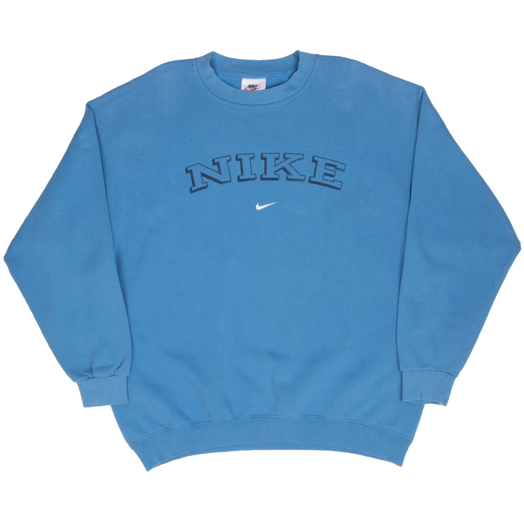 Vintage Nike Spellout Swoosh Blue Sweatshirt 1990S Size Large Made In Usa