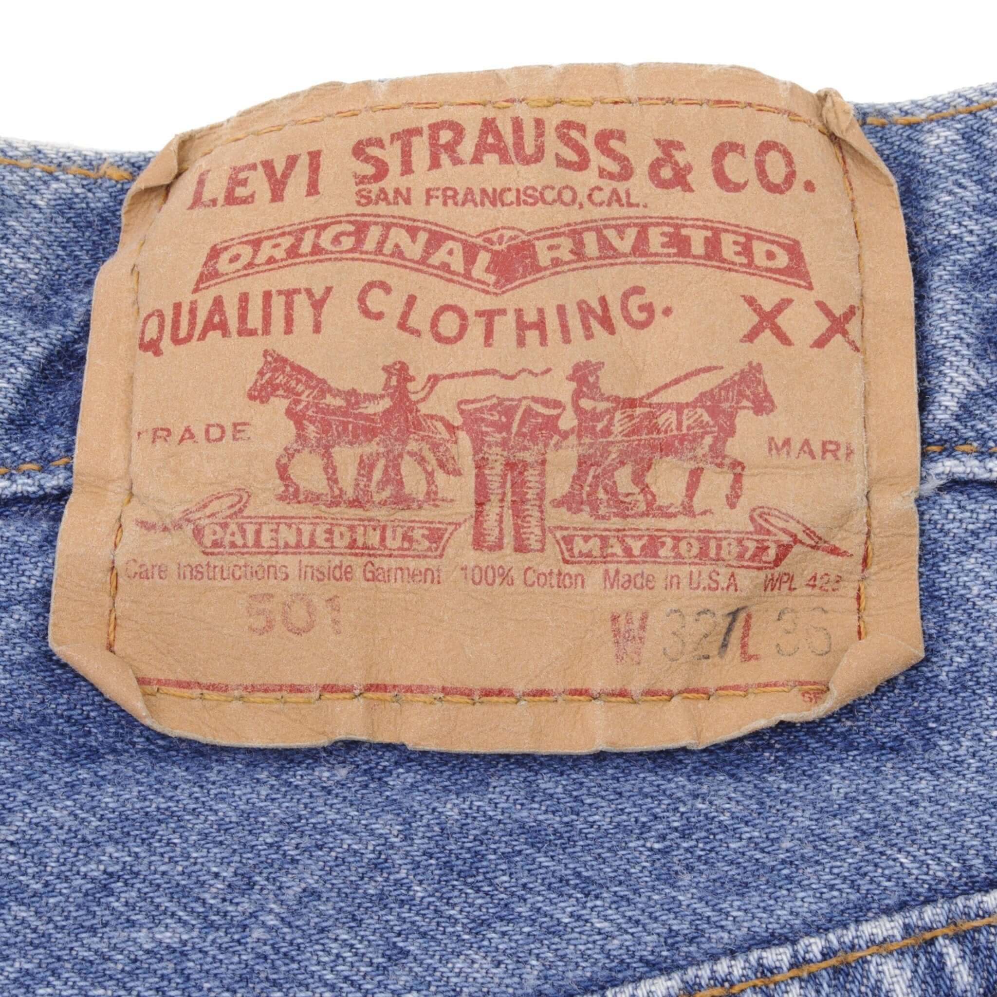 Beautiful Indigo Levis 501 Jeans 1980s Made in USA with Medium Wash Size on tag 32X36 Actual Size 30X36 Back Button #546