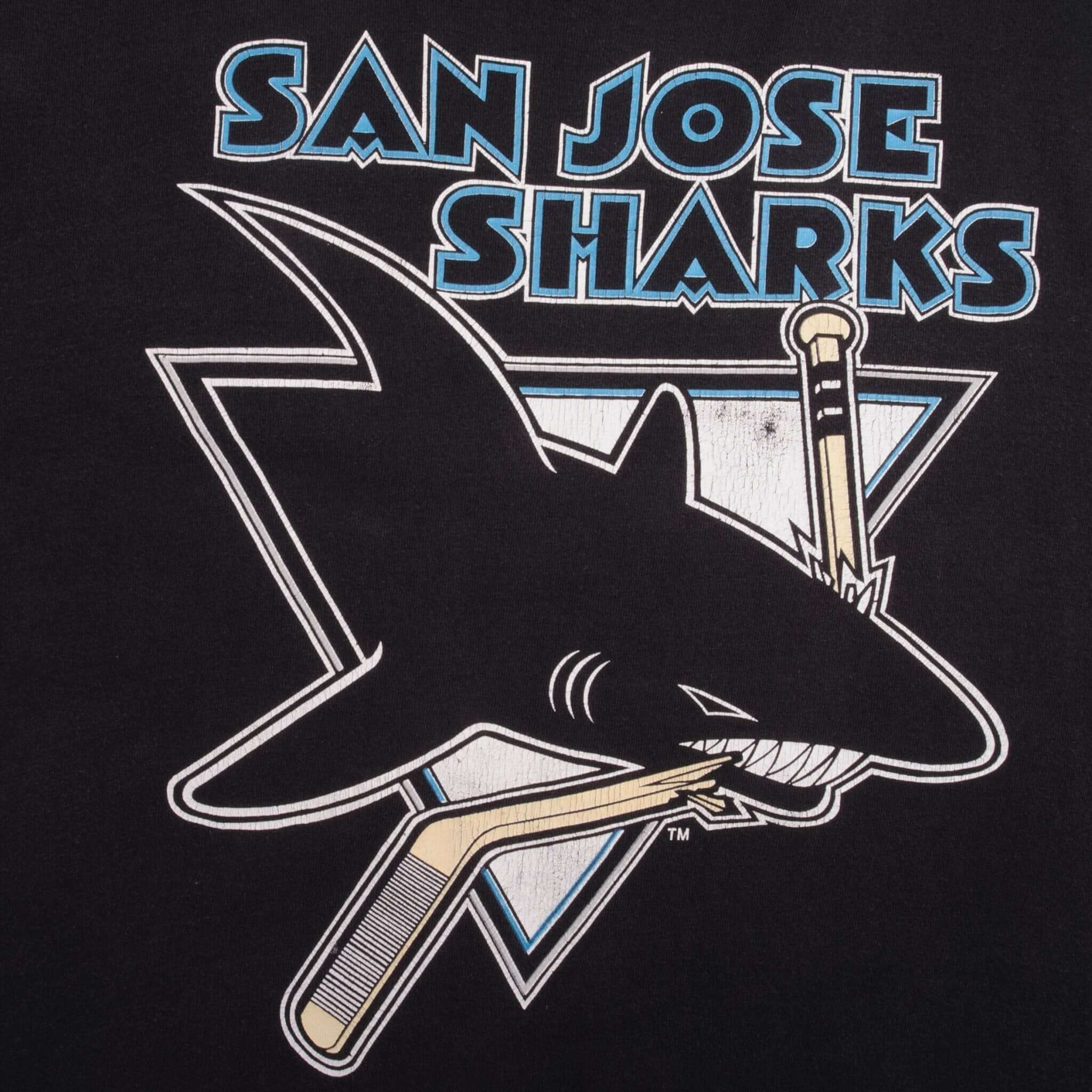 Vintage NHL San Jose Sharks Tee Shirt 1990s Size Large With Single Stitch Sleeves. Made In USA. Logo 7