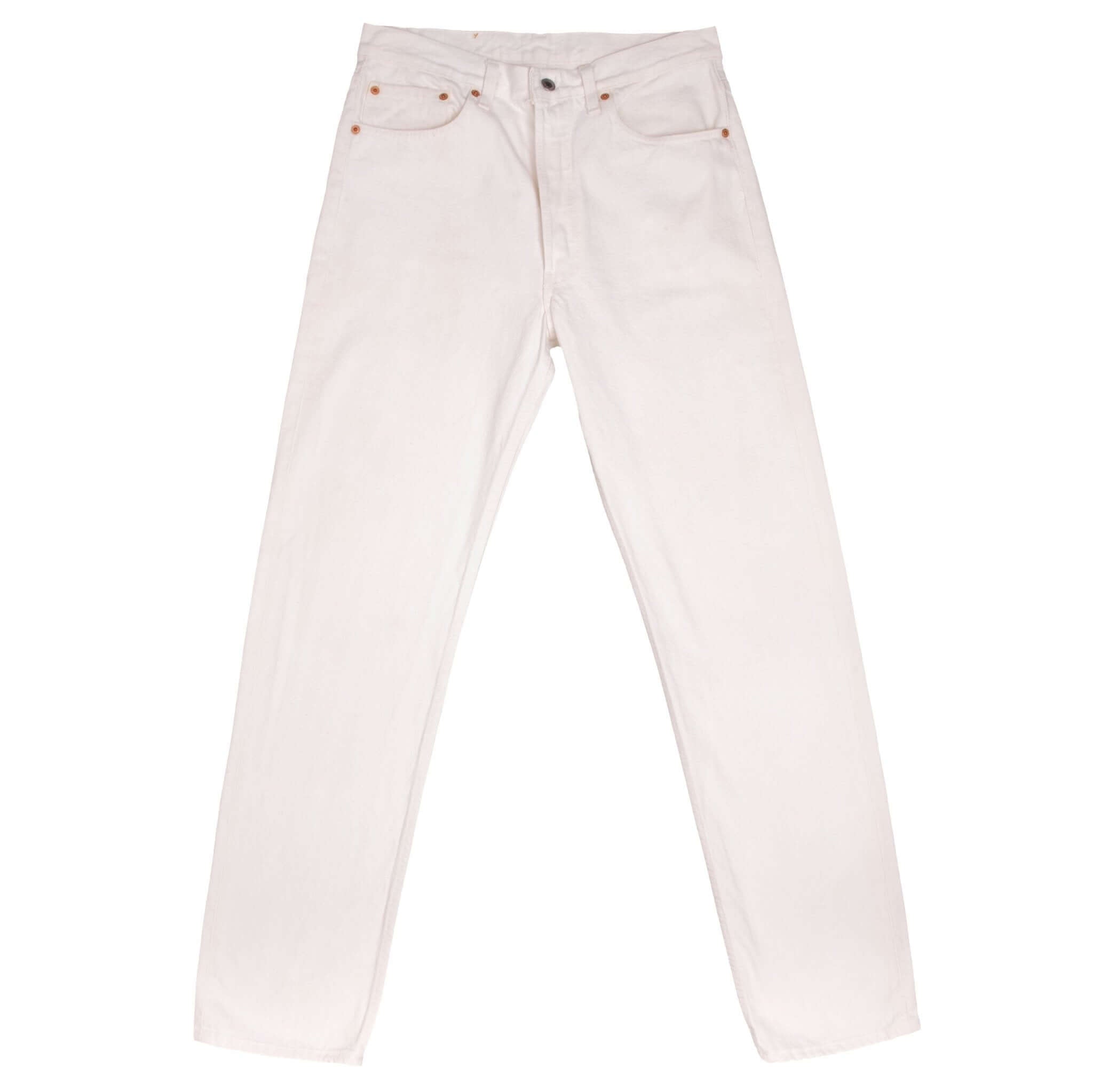 Beautiful White Levis 501 Jeans 1980s Made in USA Size on tag 33X34 Back Button #520