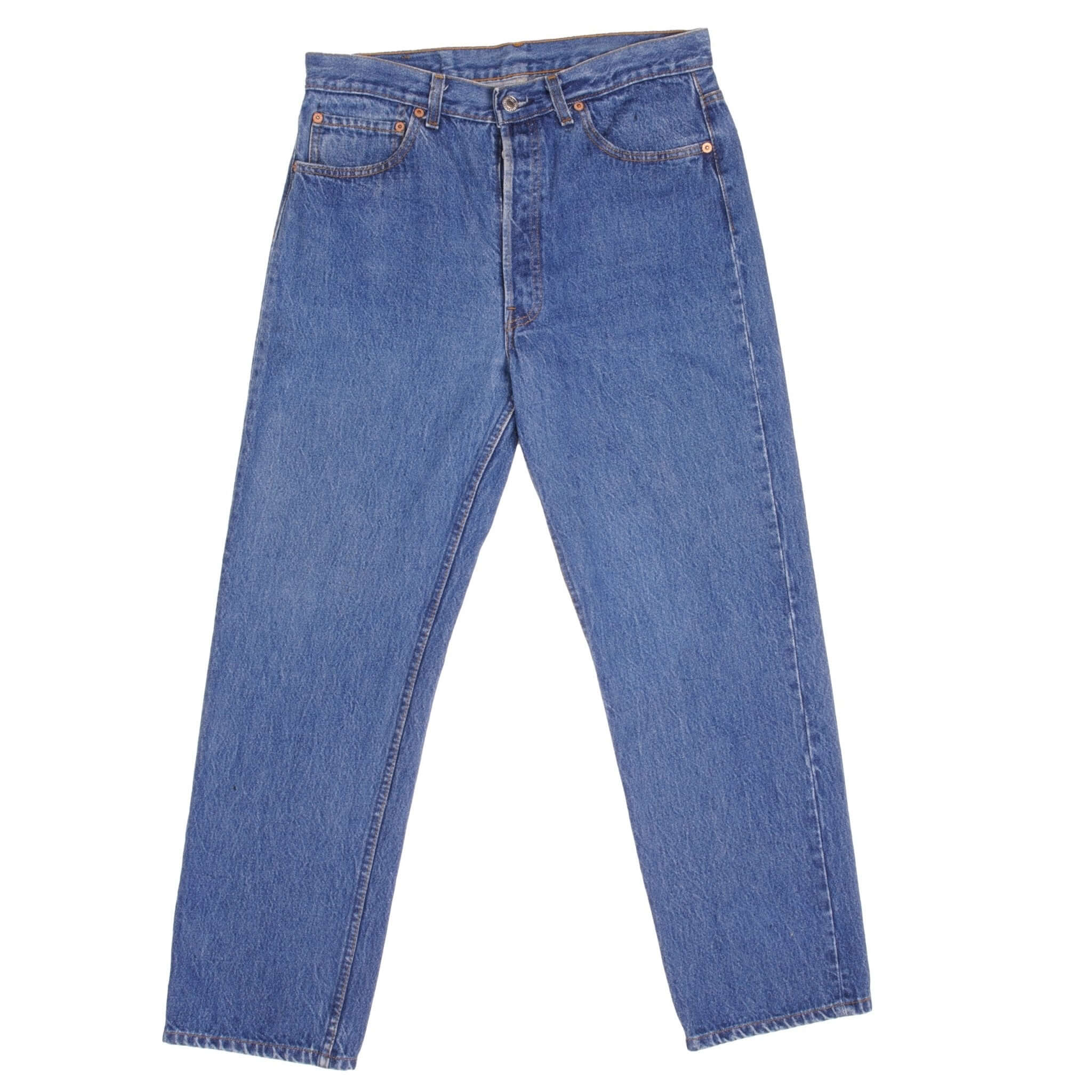 Beautiful Indigo Levis 501 Jeans 1980s Made in USA with Medium Wash Size on tag 34X34 Actual Size 33X29 Back Button #553