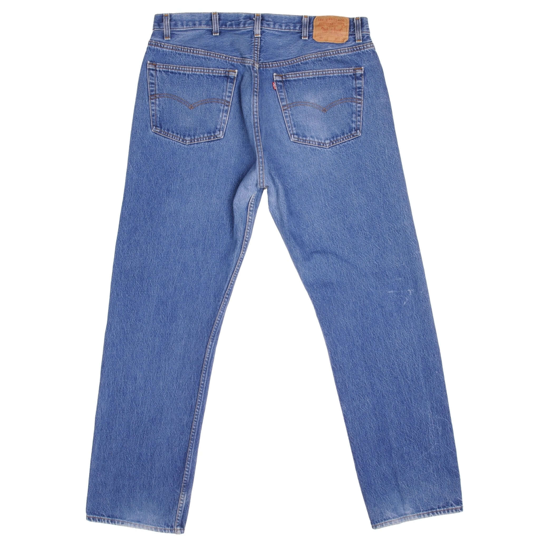 Beautiful Indigo Levis 501 Jeans 1980s Made in USA with Medium Wash Size on tag 38X32 Back Button #553