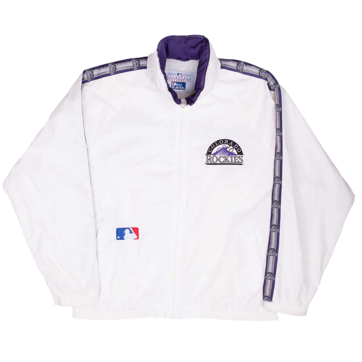 Vintage Mlb Colorado Rockies White Windbreaker Jacket 1990S Size Medium