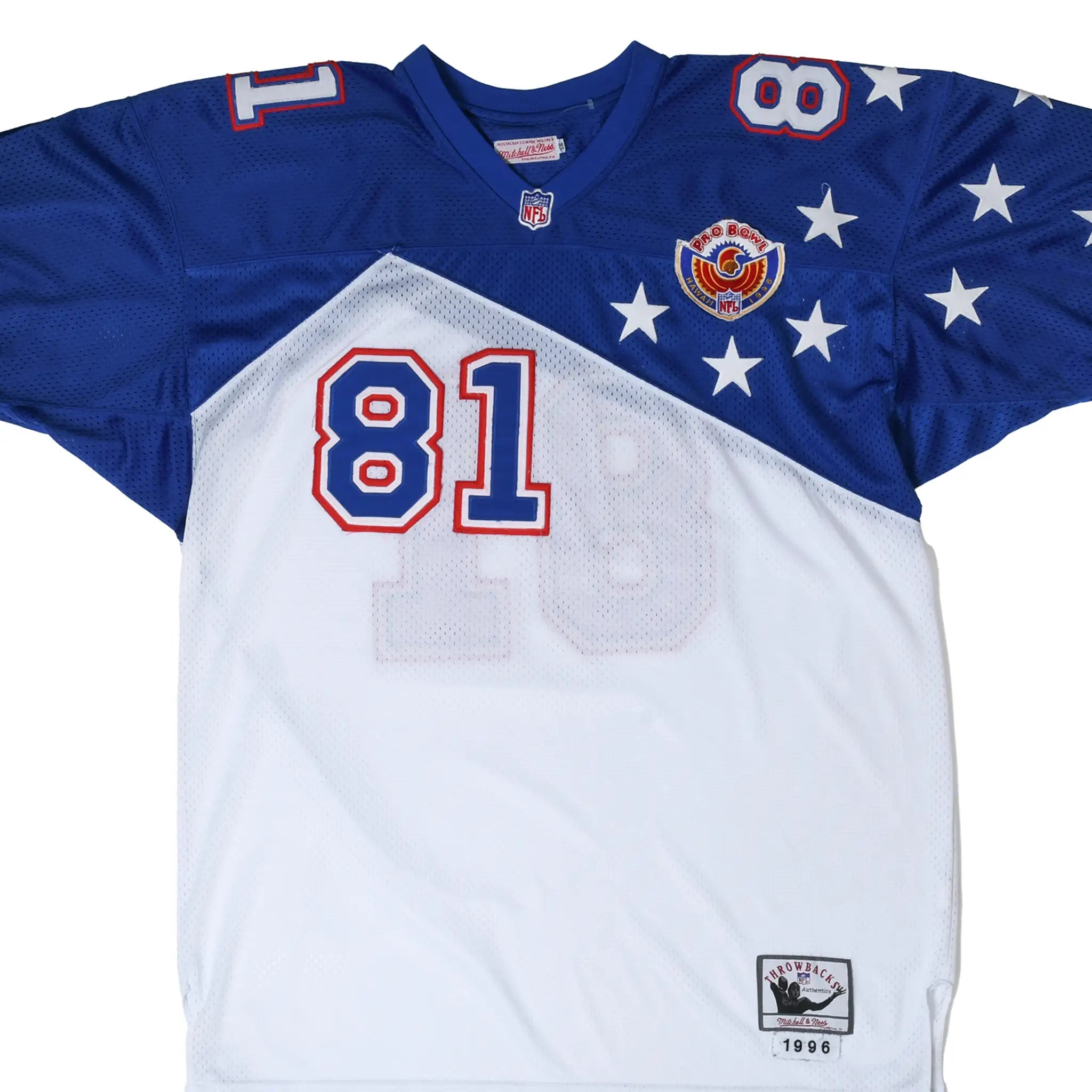Front of blue and white NFL Pro Bowl Carter #81 jersey with stars and chest patch
