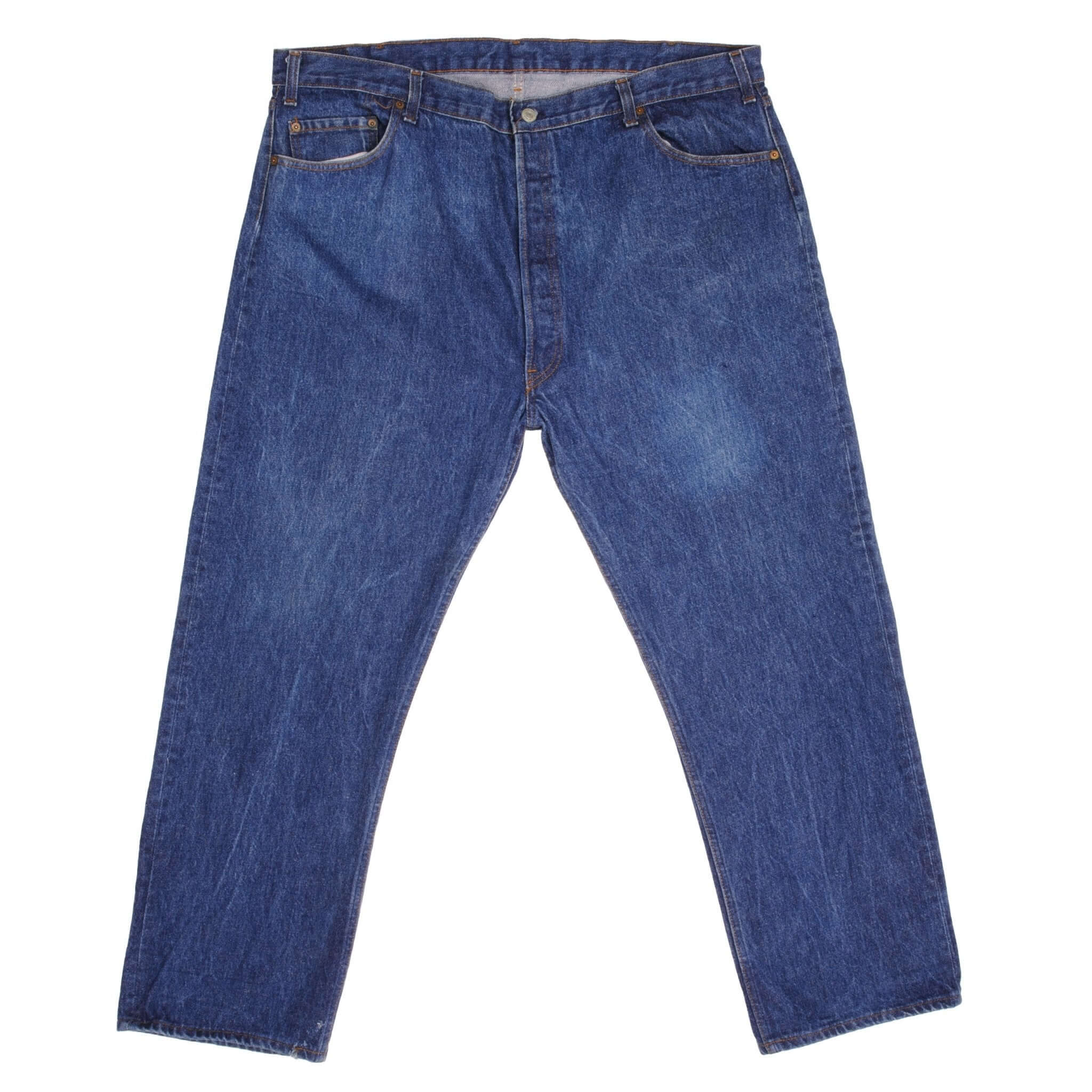 Beautiful Indigo Levis 501 Jeans 1980s Made in USA with Dark Wash Size on tag 46X32 actual size 44X30 Back Button #522