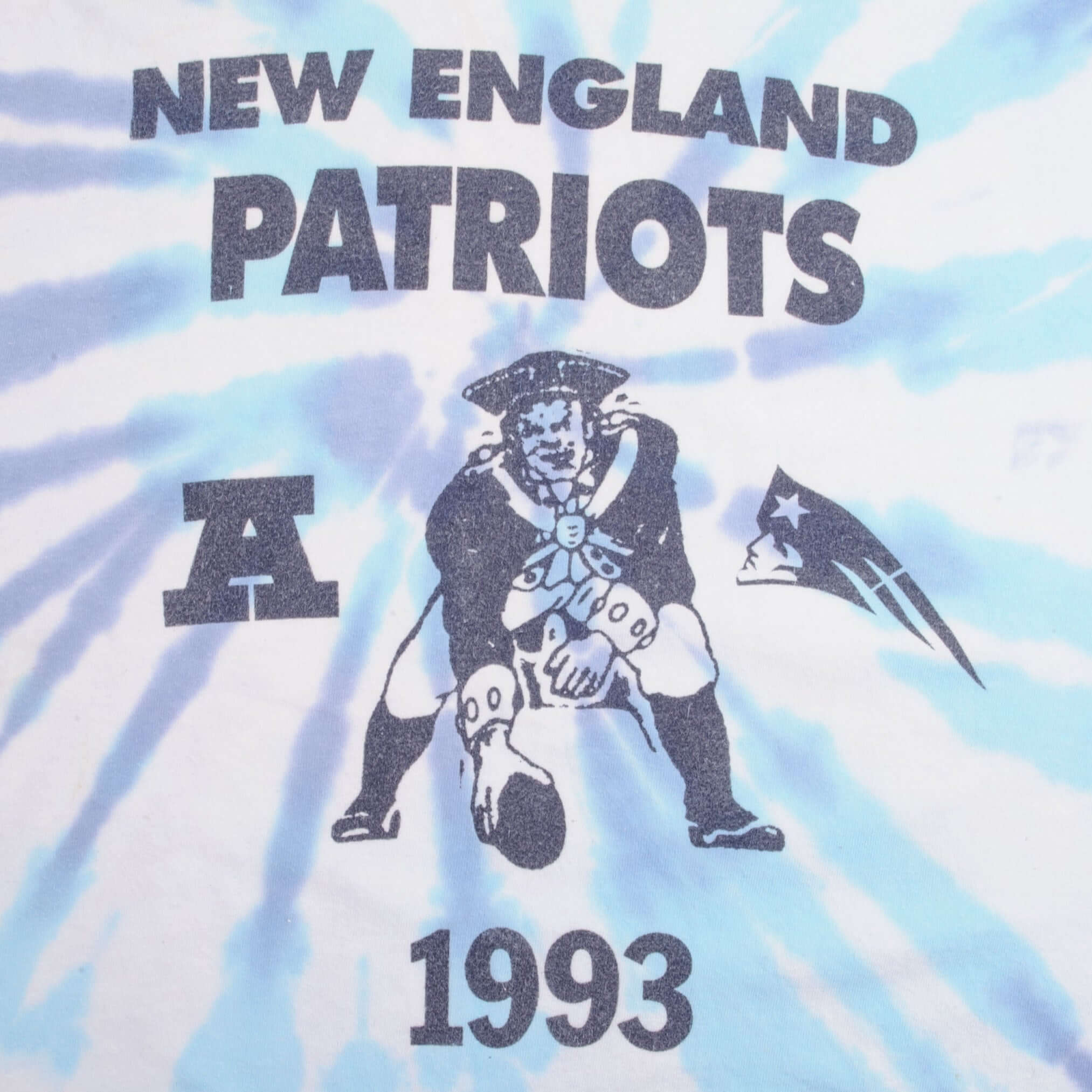 Vintage Tie Dye NFL New England Patriots Tee Shirt 1993 Size XL Made In USA With Single Stitch Sleeves.