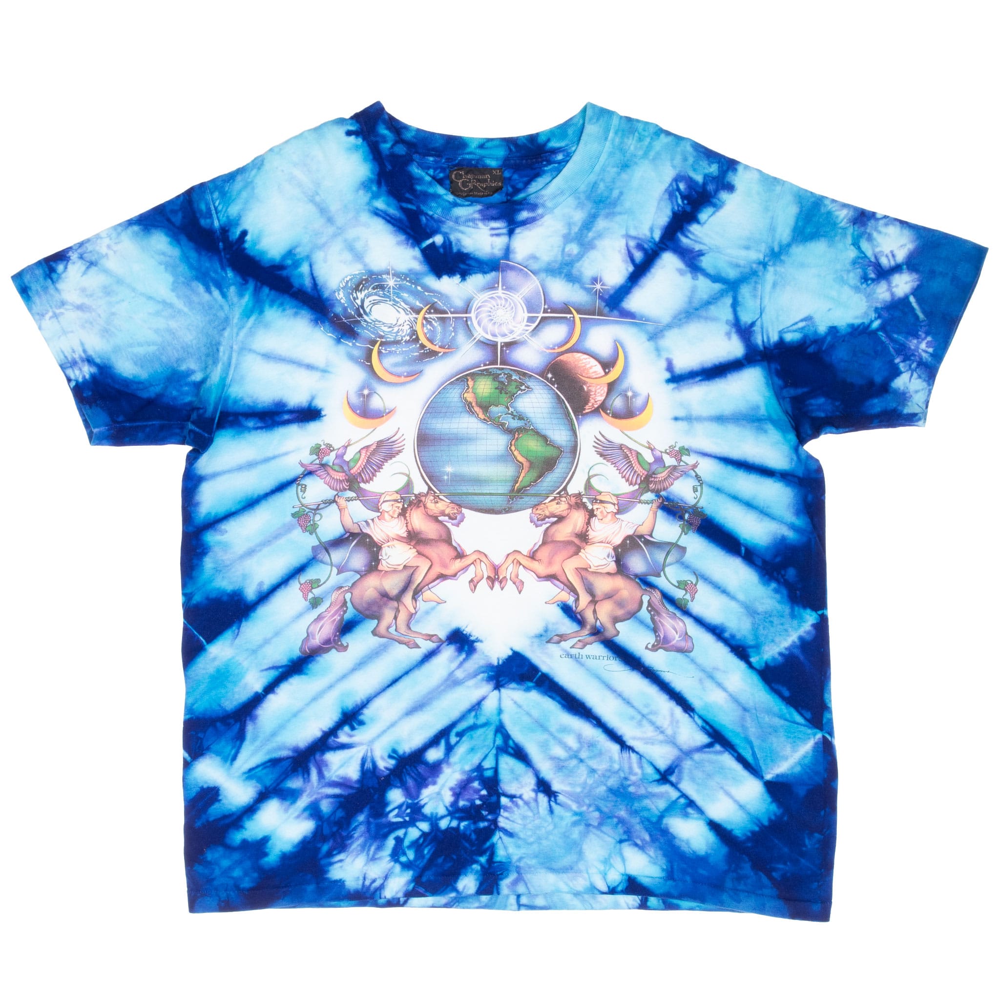 Vintage Tie Dye Earth Warrior Chapman Tee Shirt Size XL 1990S Made In Usa With Single Stitch Sleeves