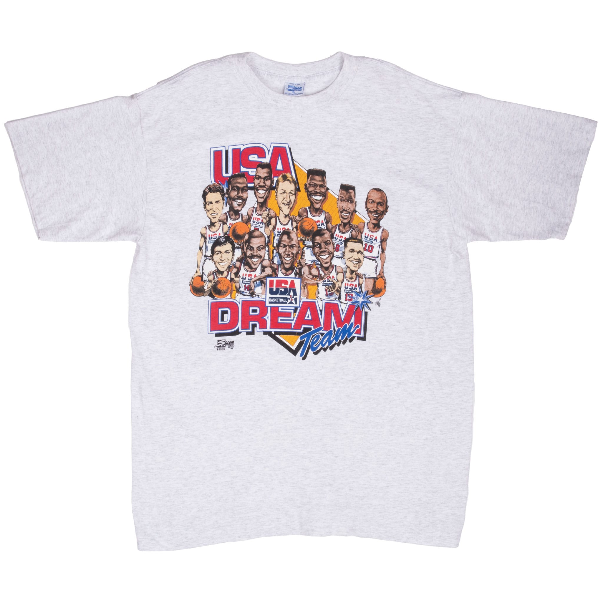 Vintage NBA Dream Team USA With Jordan, Pippen, Barkley, Stockton, Mullin, Robinson, Malone, Bird, Ewing, Johnson Tee Shirt 1992 Size XL Made In USA With Single Stitch Sleeves