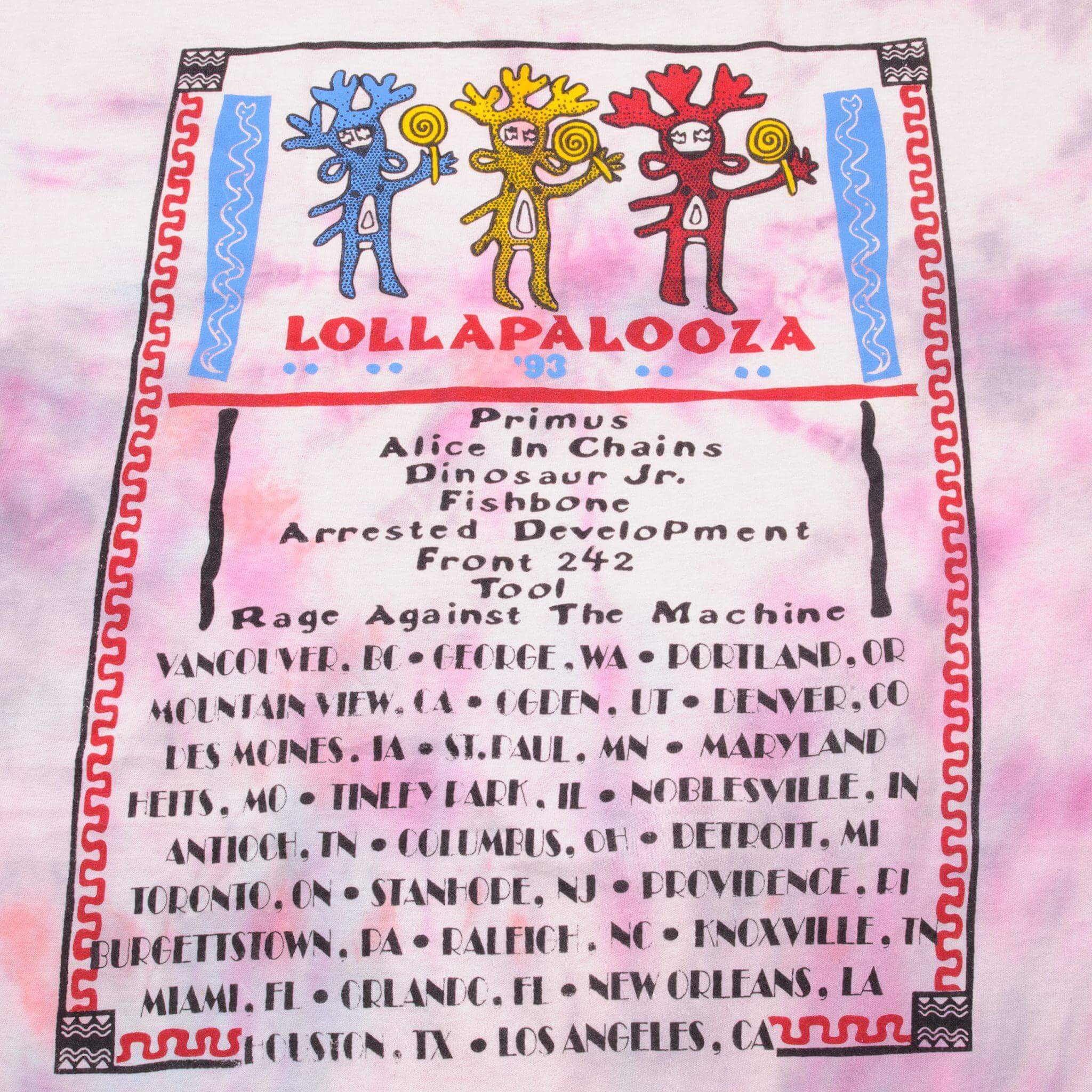 VINTAGE TIE-DYE ALICE IN CHAINS LOLLAPALOOZA TEE SHIRT 1994 SIZE LARGE