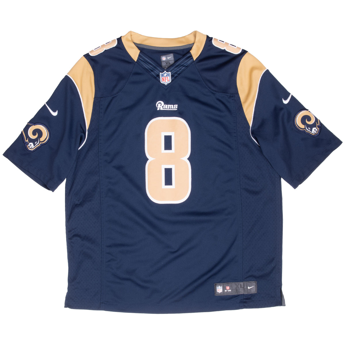 Front of navy St. Louis Rams Bradford #8 Nike NFL jersey