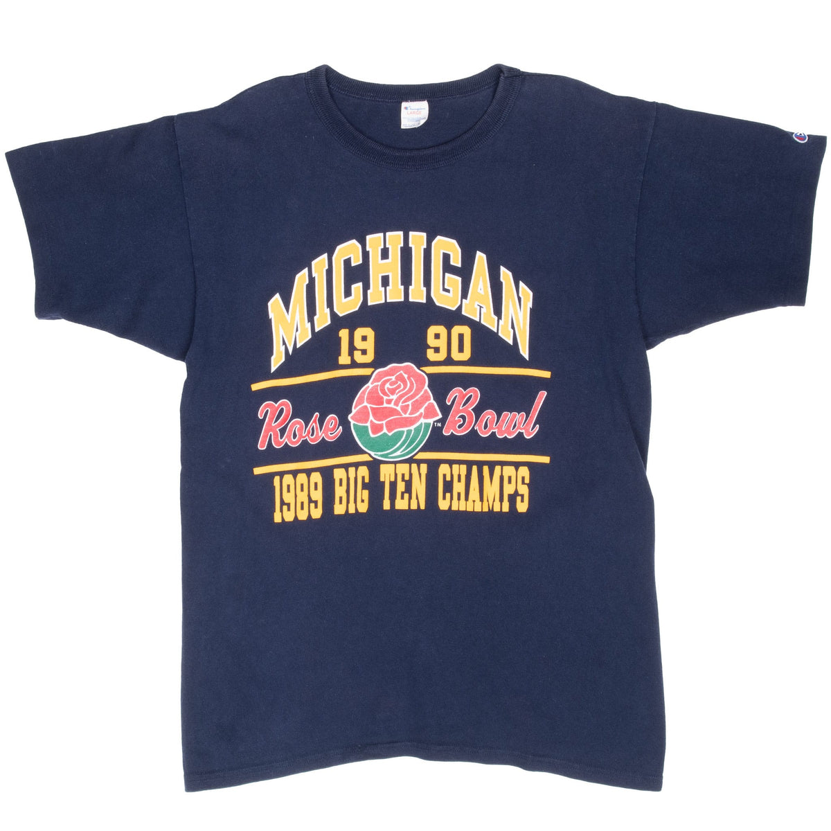 Vintage University Of Michigan Rose Bowl 1990 Champion Tee Shirt 1980s Size Medium Made In USA With Singe Stitch Sleeves