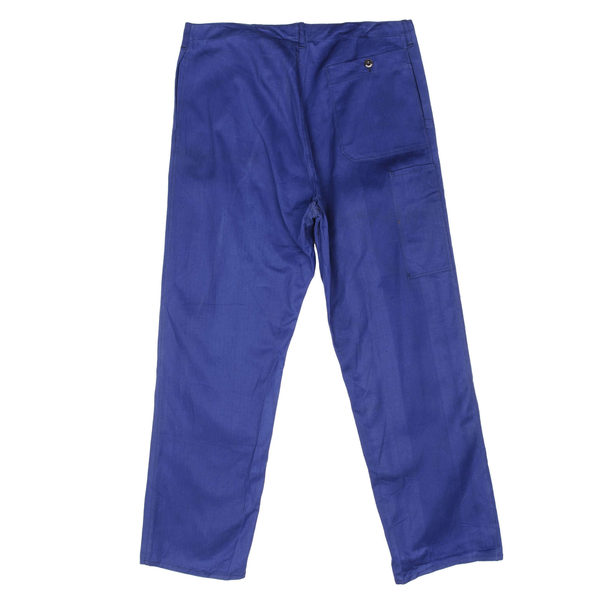 Back view of blue Sanfor herringbone workwear trousers with patch pocket