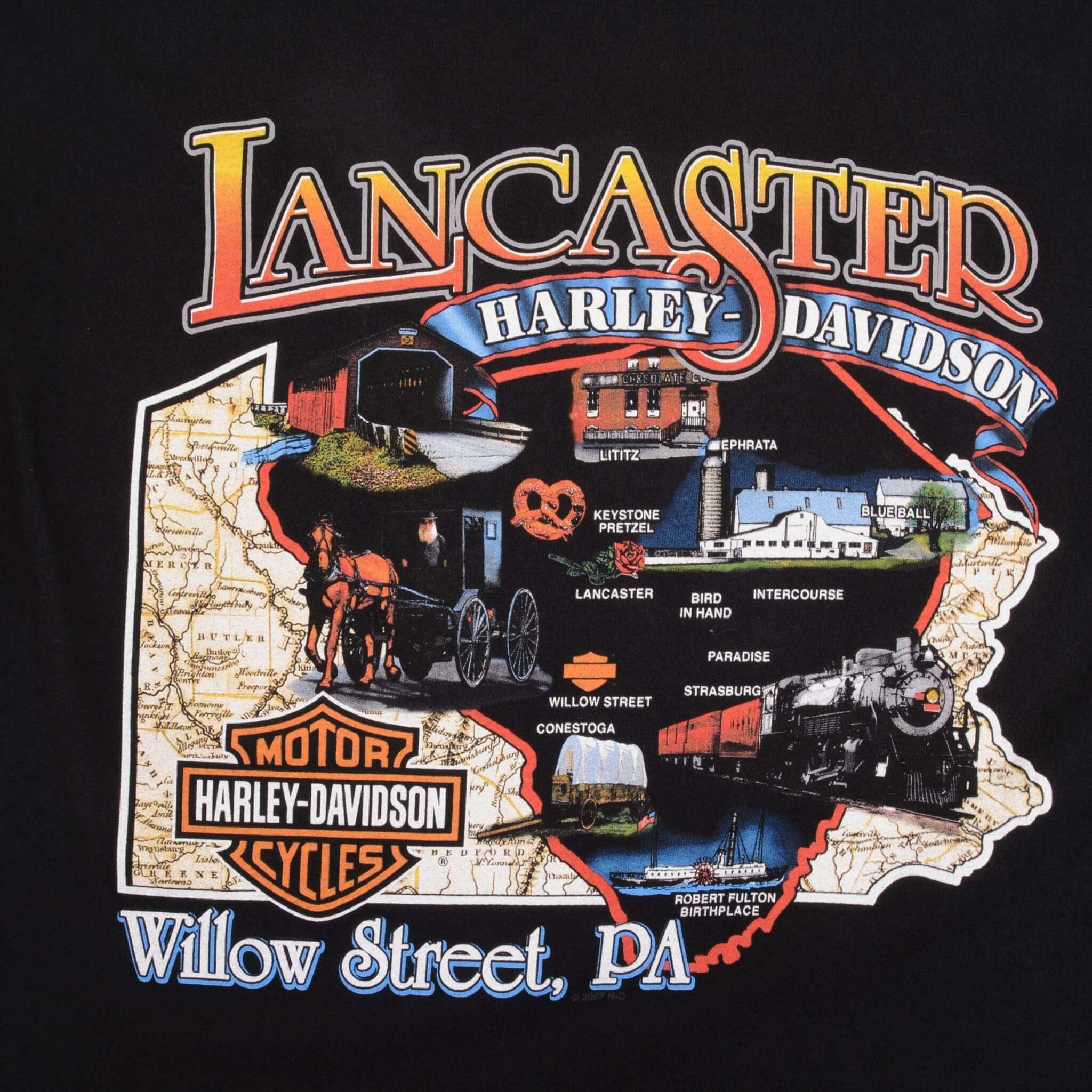 VINTAGE HARLEY DAVIDSON LANCASTER TEE SHIRT 2007 SIZE LARGE MADE IN USA
