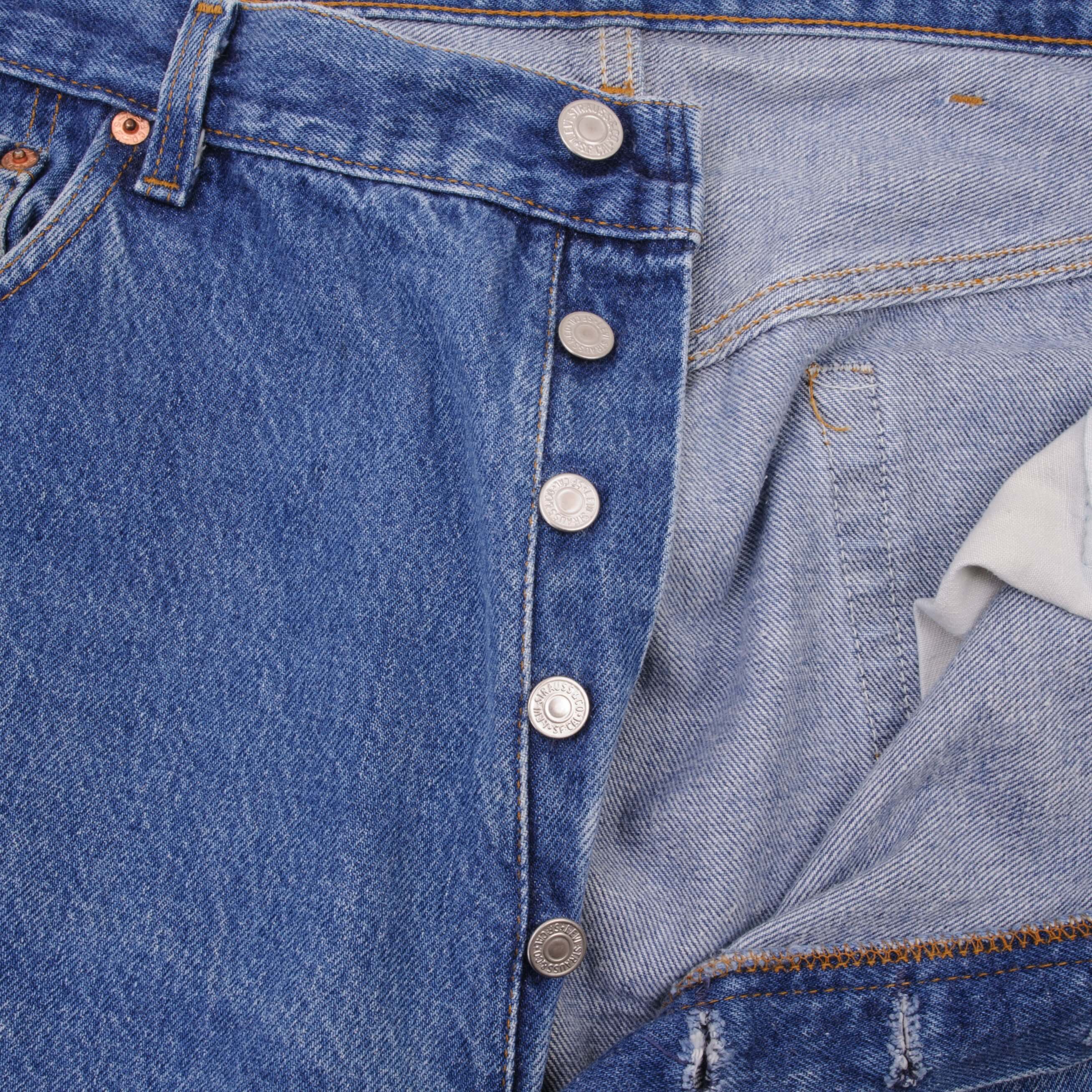 Beautiful Indigo Levis 501 Jeans 1980s Made in USA with Medium Wash Size on tag 38X32 Back Button #553