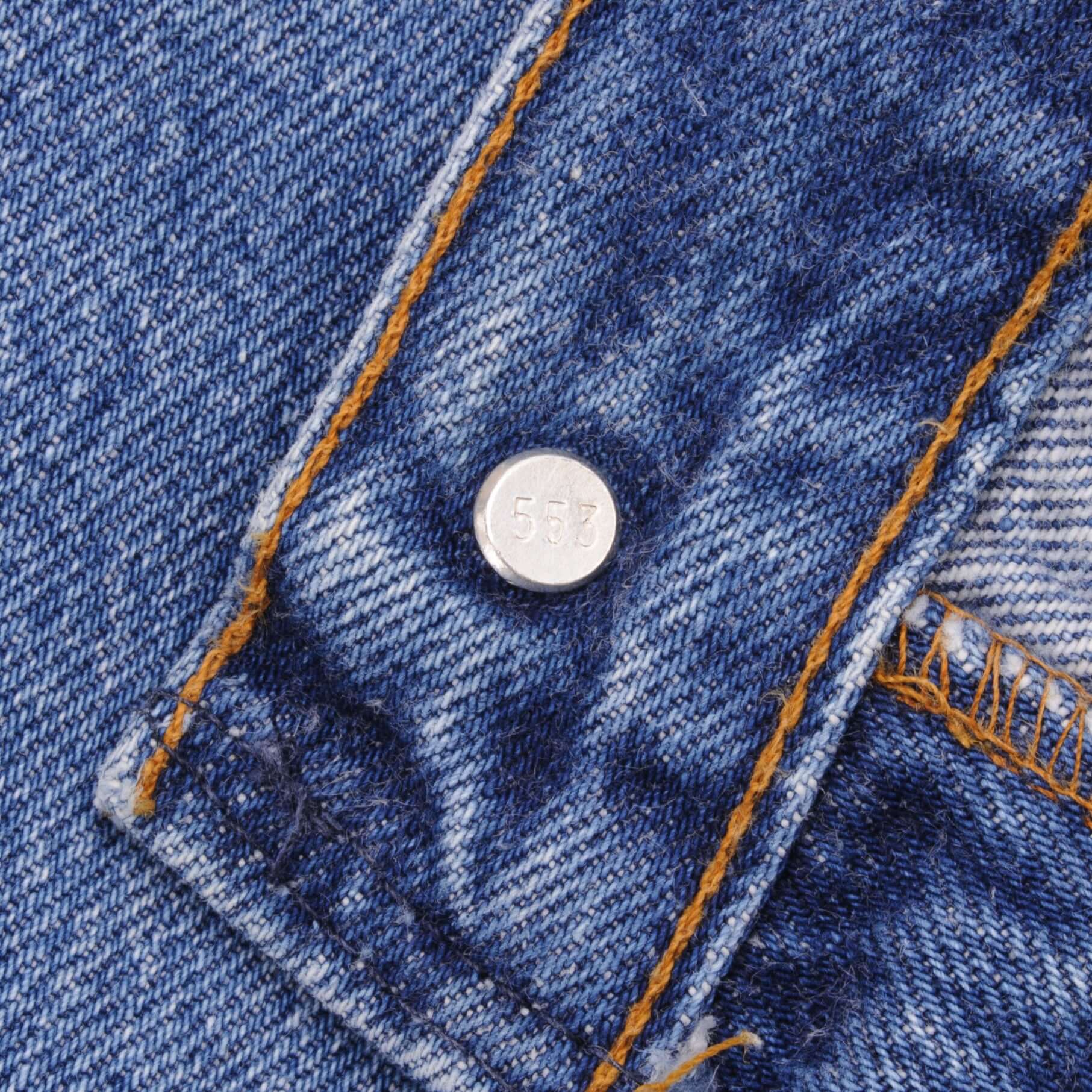 Beautiful Indigo Levis 501 Jeans 1980s Made in USA with Medium Wash Size on tag 38X32 Back Button #553