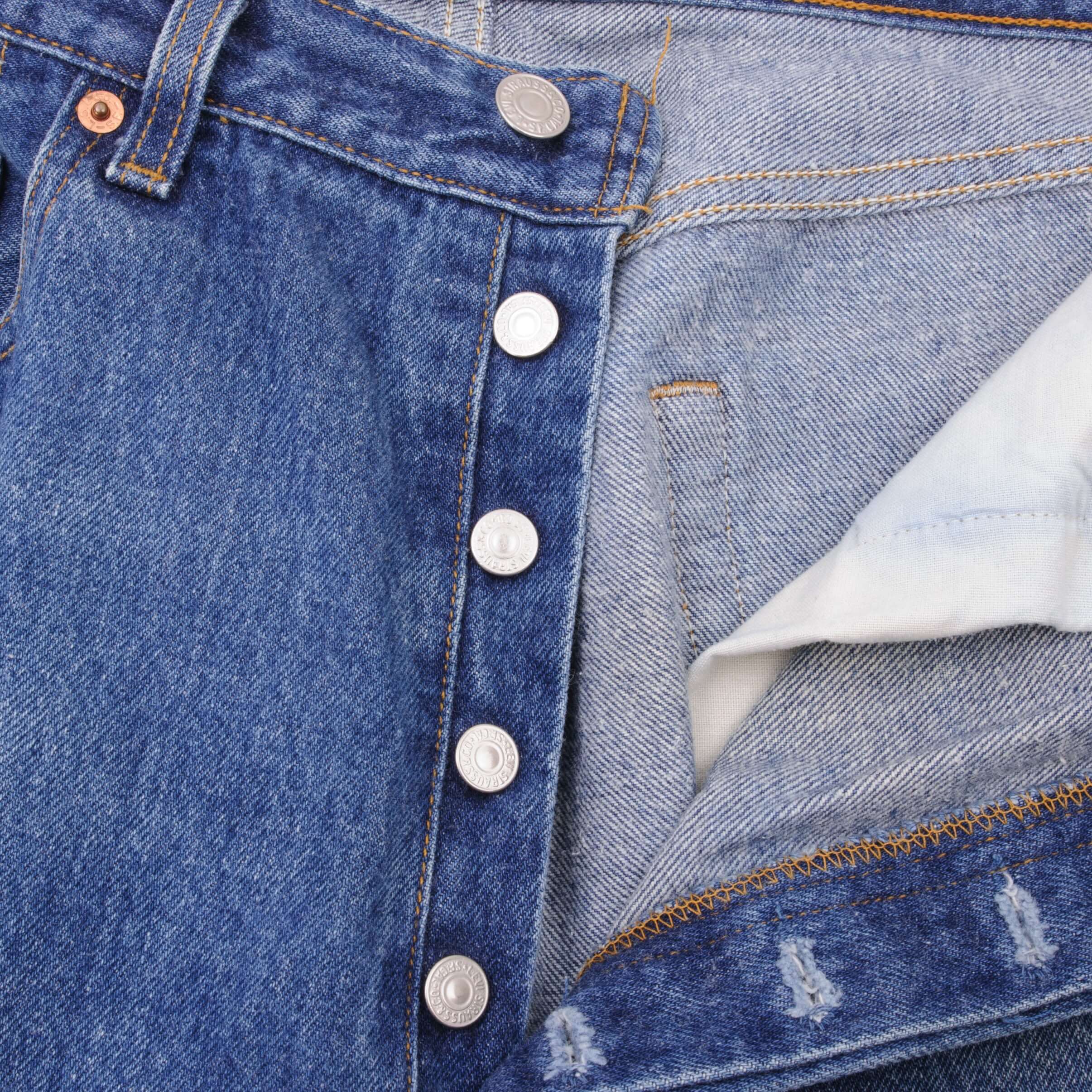 Beautiful Indigo Levis 501 Jeans 1990s Made in USA with Medium Dark Wash Size on tag 34X32 Back Button #532