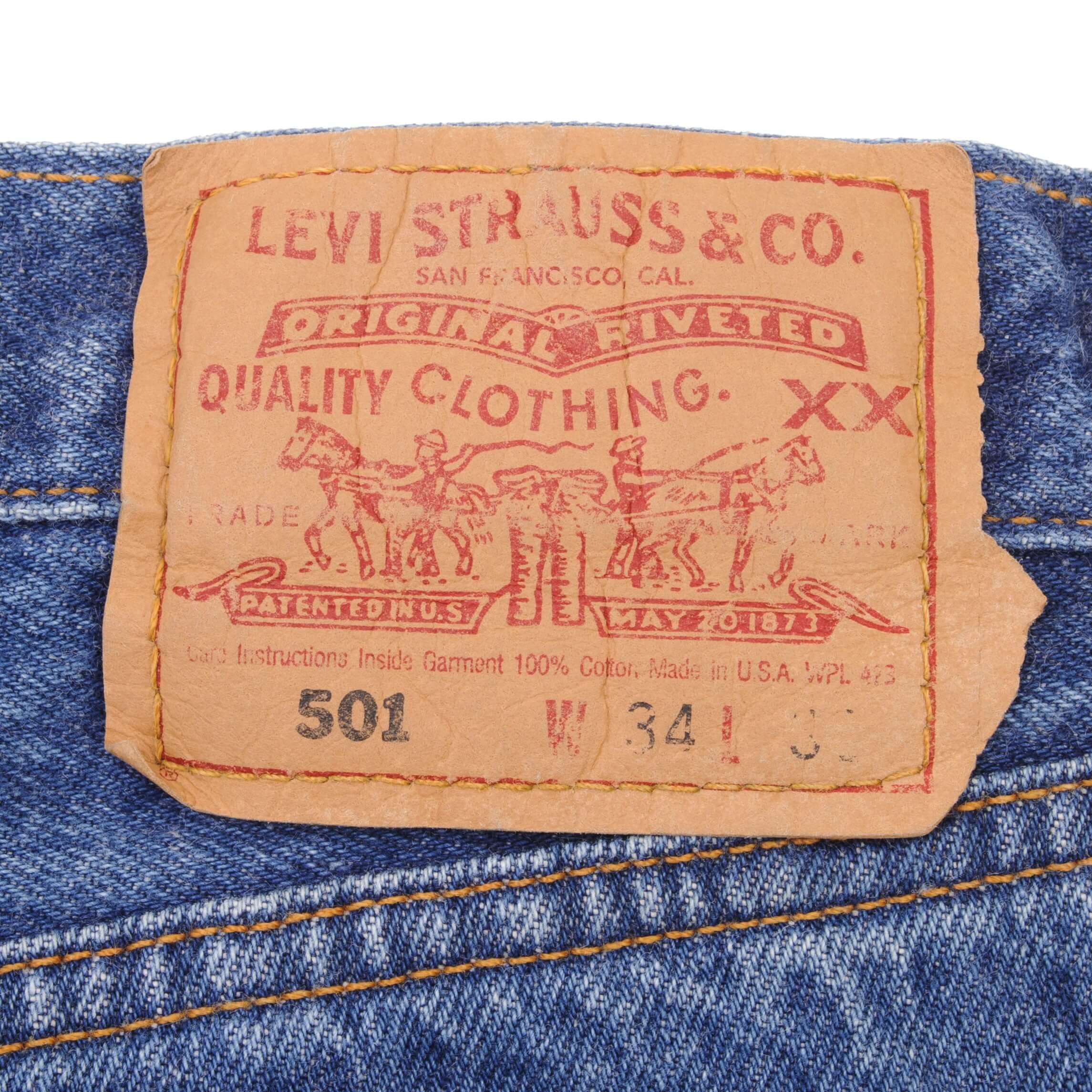 Beautiful Indigo Levis 501 Jeans 1990s Made in USA with Medium Dark Wash Size on tag 34X32 Back Button #532