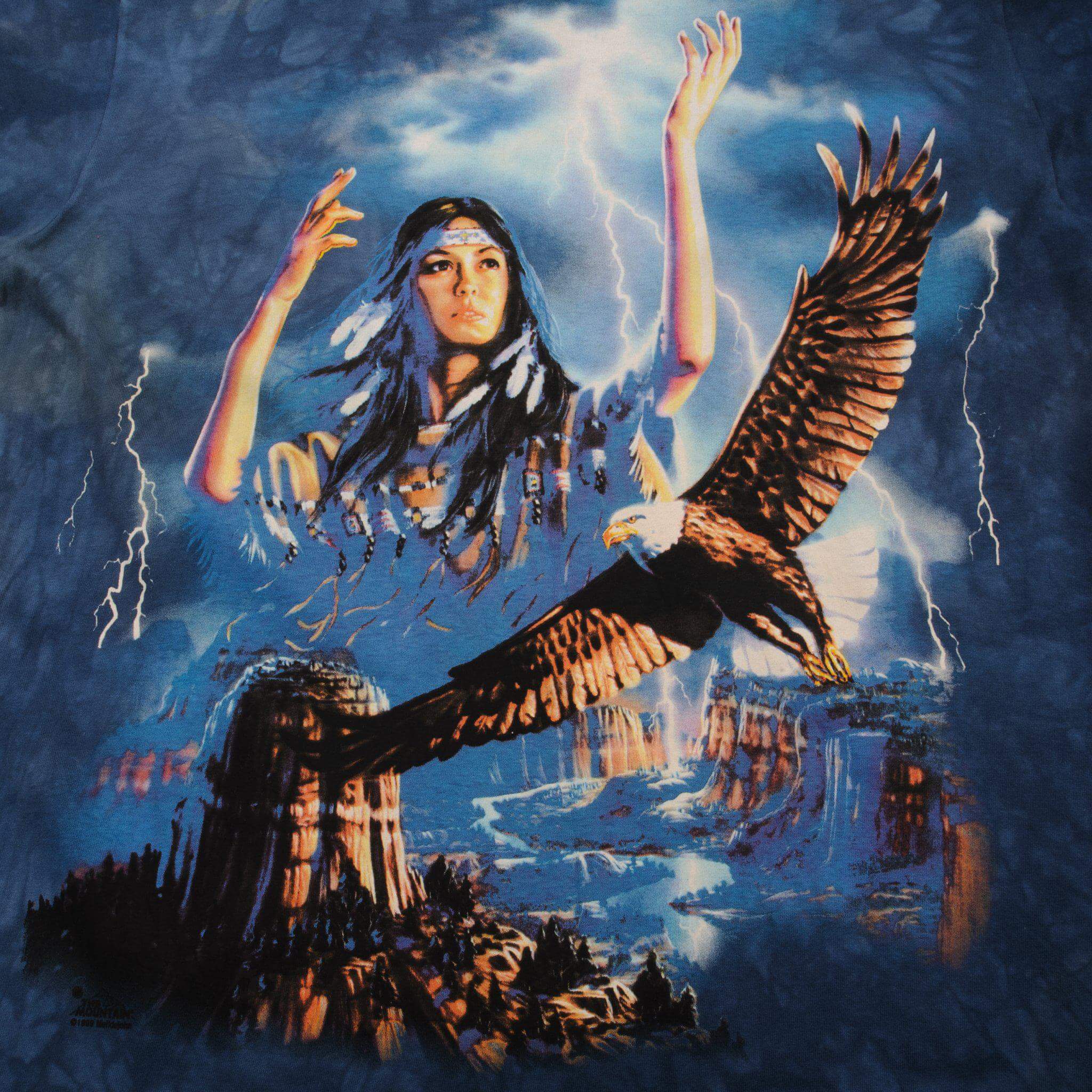 VINTAGE TIE-DYE AMERICAN INDIAN BALD EAGLE TEE SHIRT 1999 LARGE DEADSTOCK