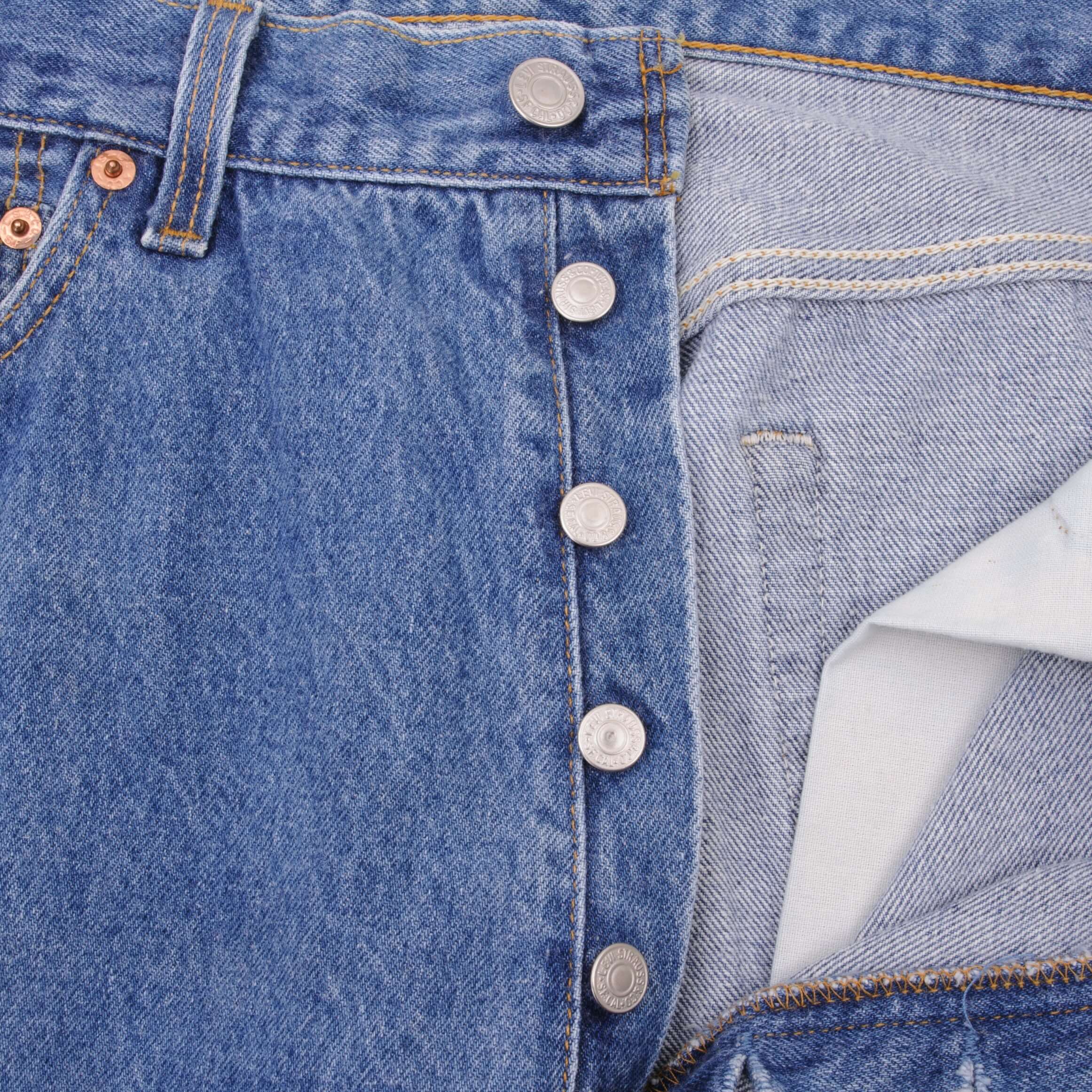 Beautiful Indigo Levis 501 Jeans 1990s Made in USA with Medium Wash Size on tag 36X38 actual size 35X38 Back Button #6