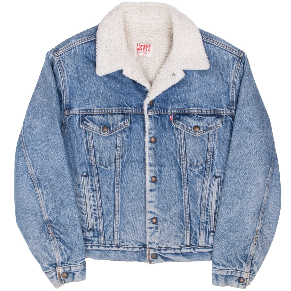 Vintage Levis Sherpa Trucker Blue Denim Jacket 1980S Size 42R Made In Usa