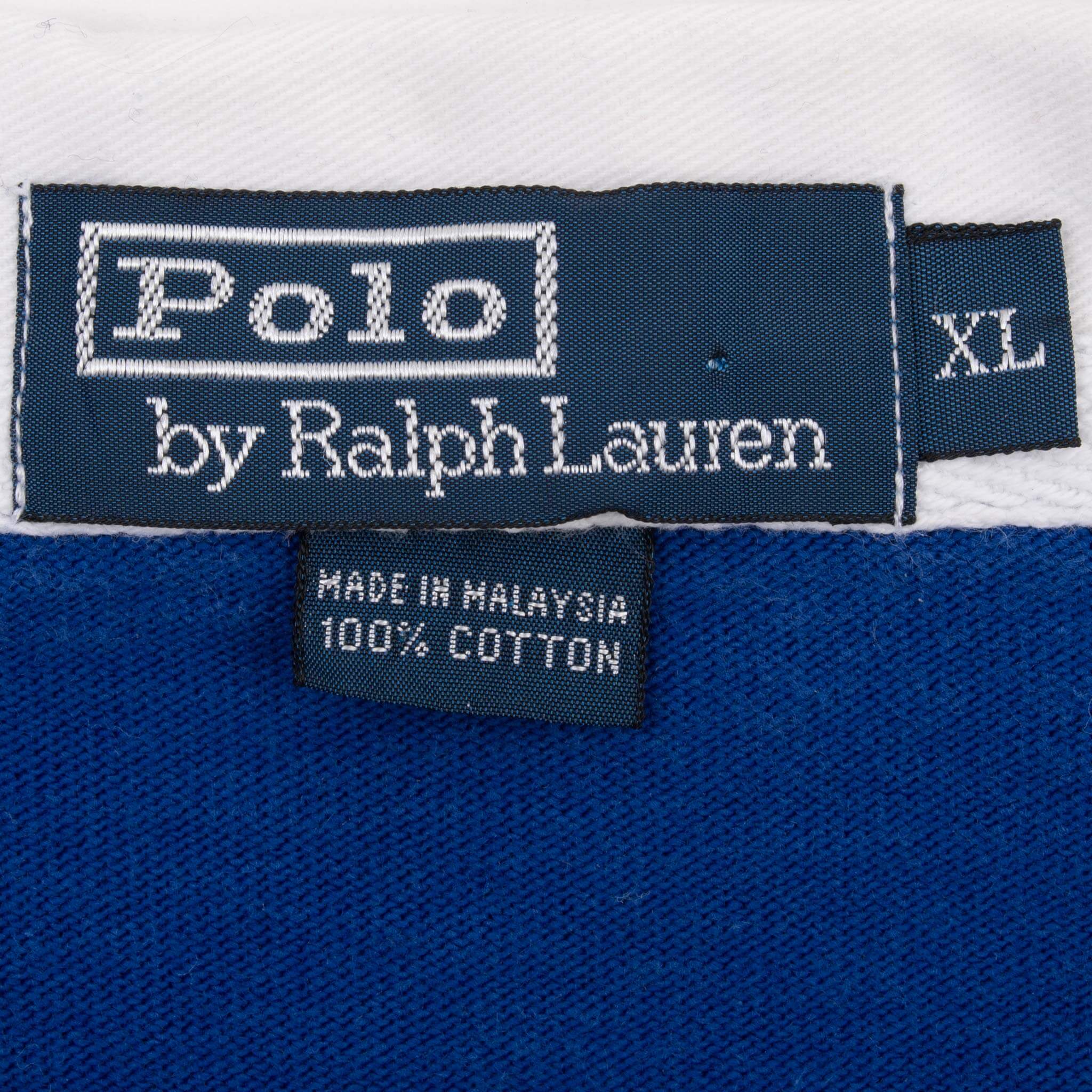 Vintage Ralph Lauren Blue And Black Rugby Polo Shirt 1990S Size XL