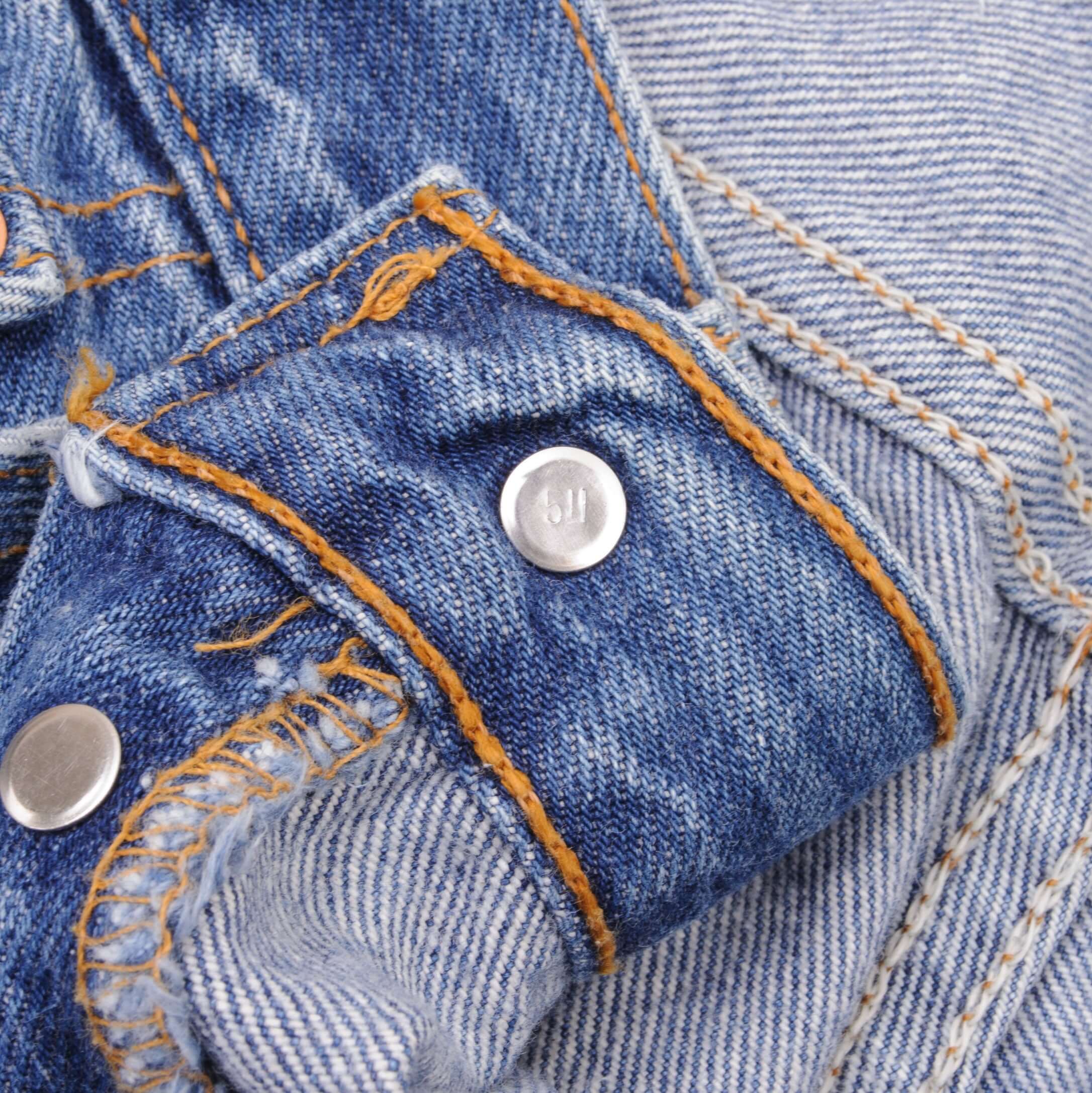 Beautiful Indigo Levis 501 Jeans 1990s Made in USA with Medium Light Wash With Light Whiskers Size on tag 34X30 Back Button #511