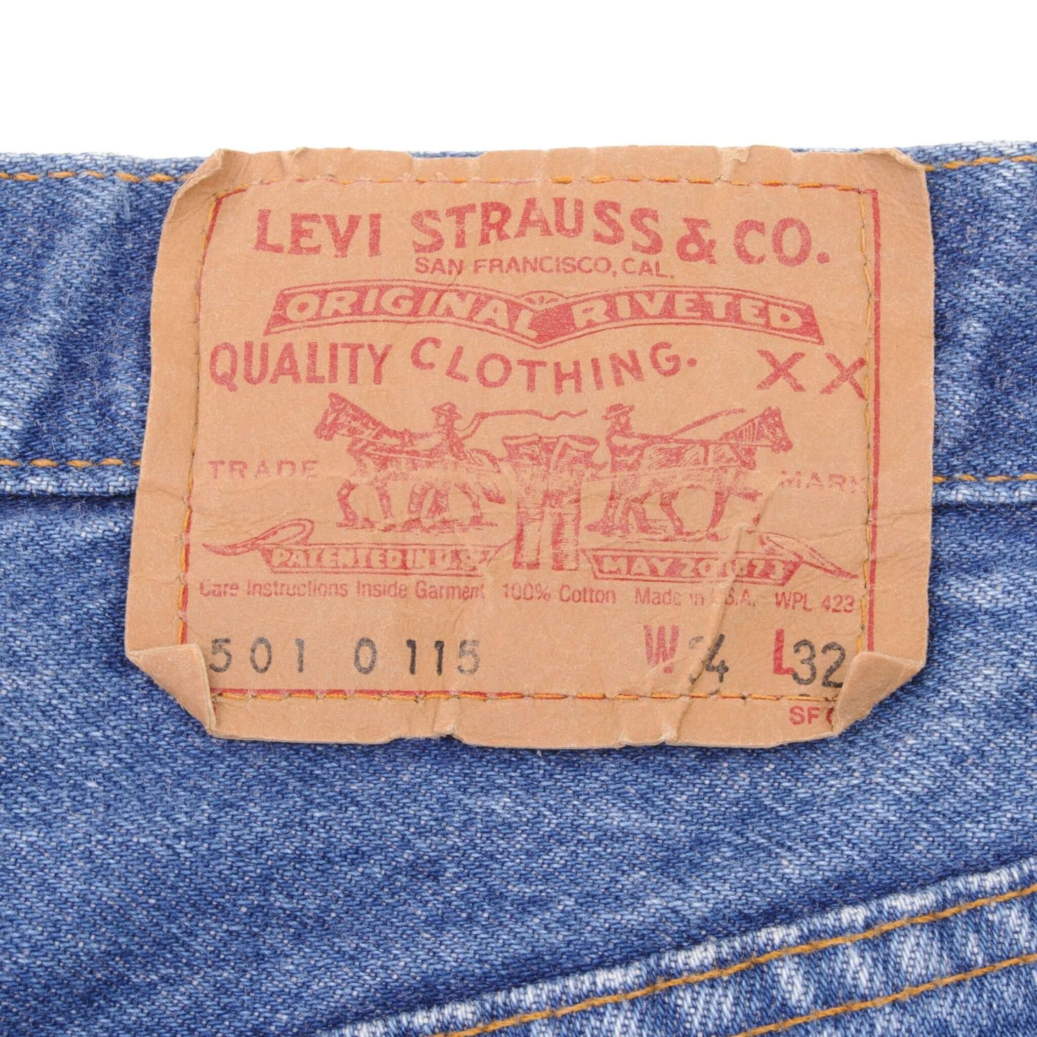 VINTAGE LEVIS 501 JEANS INDIGO 1980S SIZE W33 L32 MADE IN USA