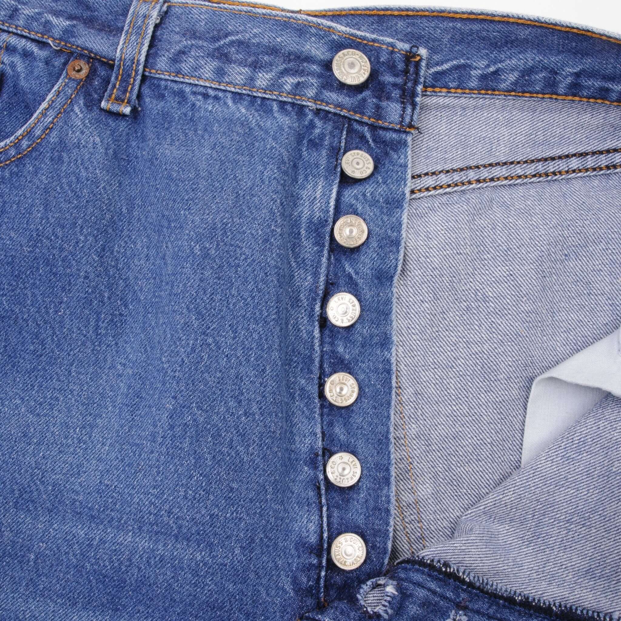 Beautiful Indigo Levis 501 Jeans 1980s Made in USA with Medium Wash Size on tag Unknown Actual Size 36X32 Back Button #544