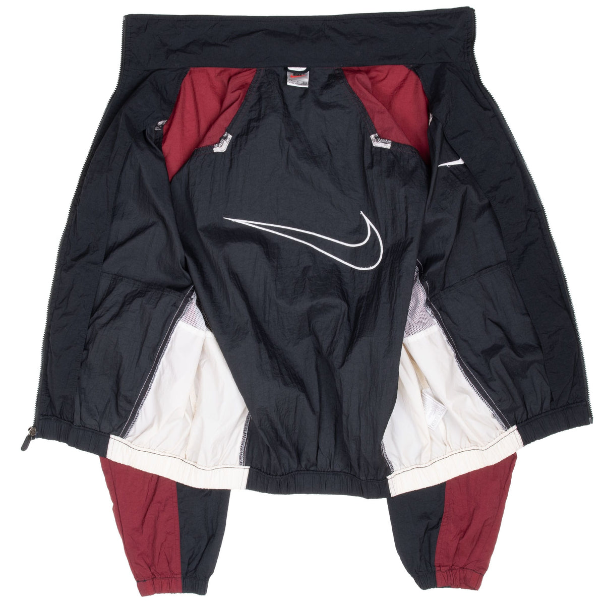 Vintage Nike Big Swoosh Black Burgundy Red Windbreaker Jacket 1990S Size Large