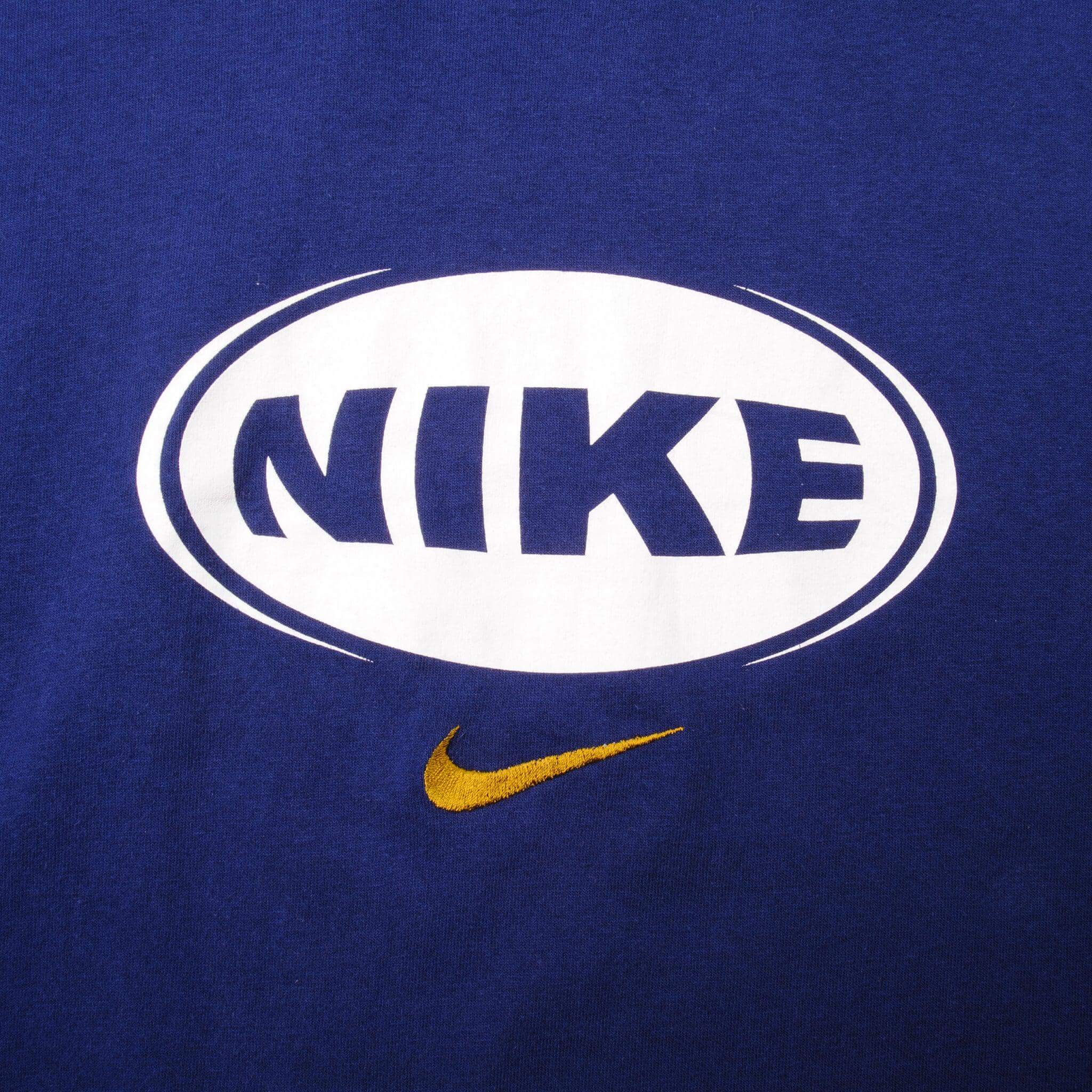 Vintage Blue Nike Middle Swoosh Tee Shirt Late 1990s Size 2Xlarge Made In USA.