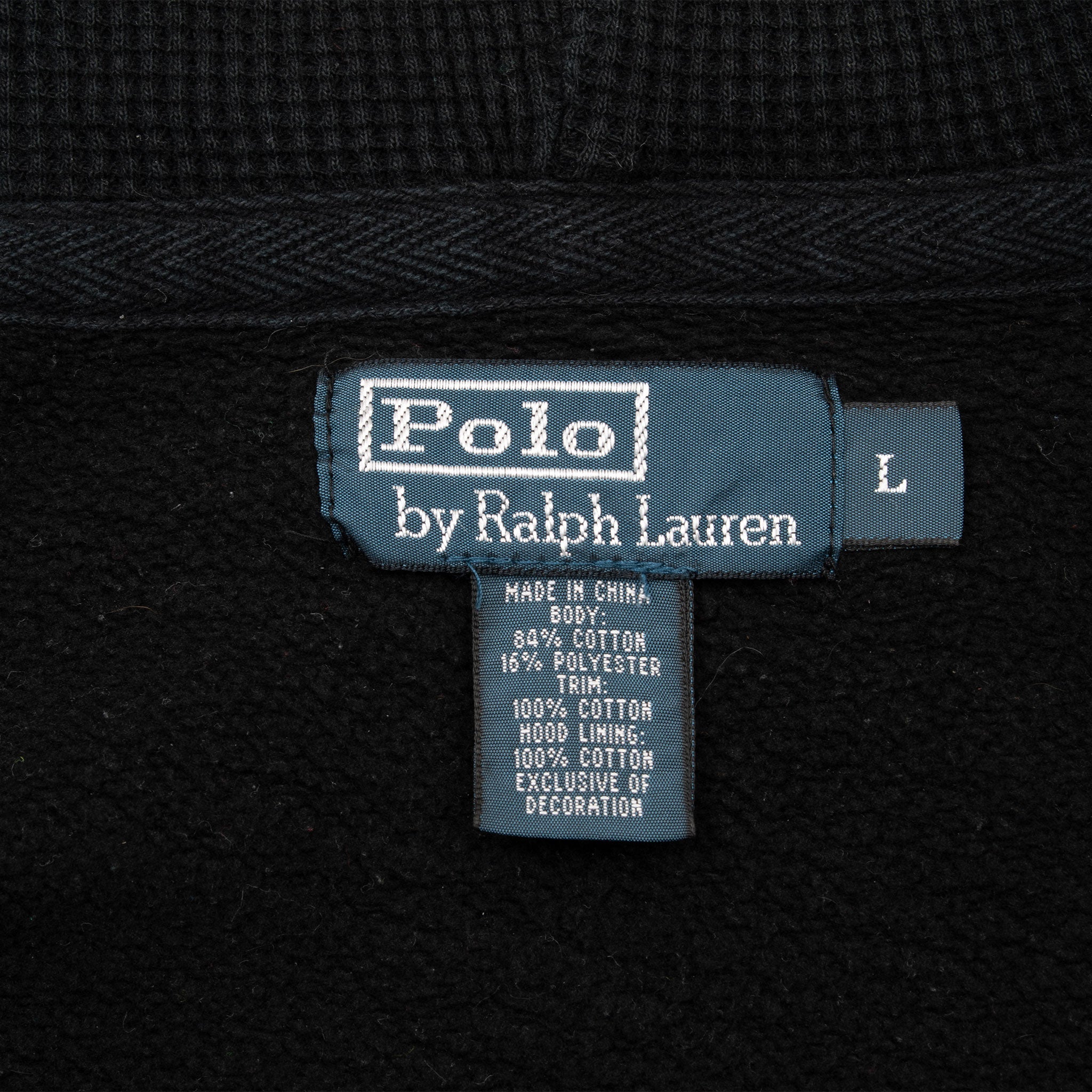 Vintage Ralph Lauren Full Zip Classic Black Hoodie Sweatshirt 1990S Size Large