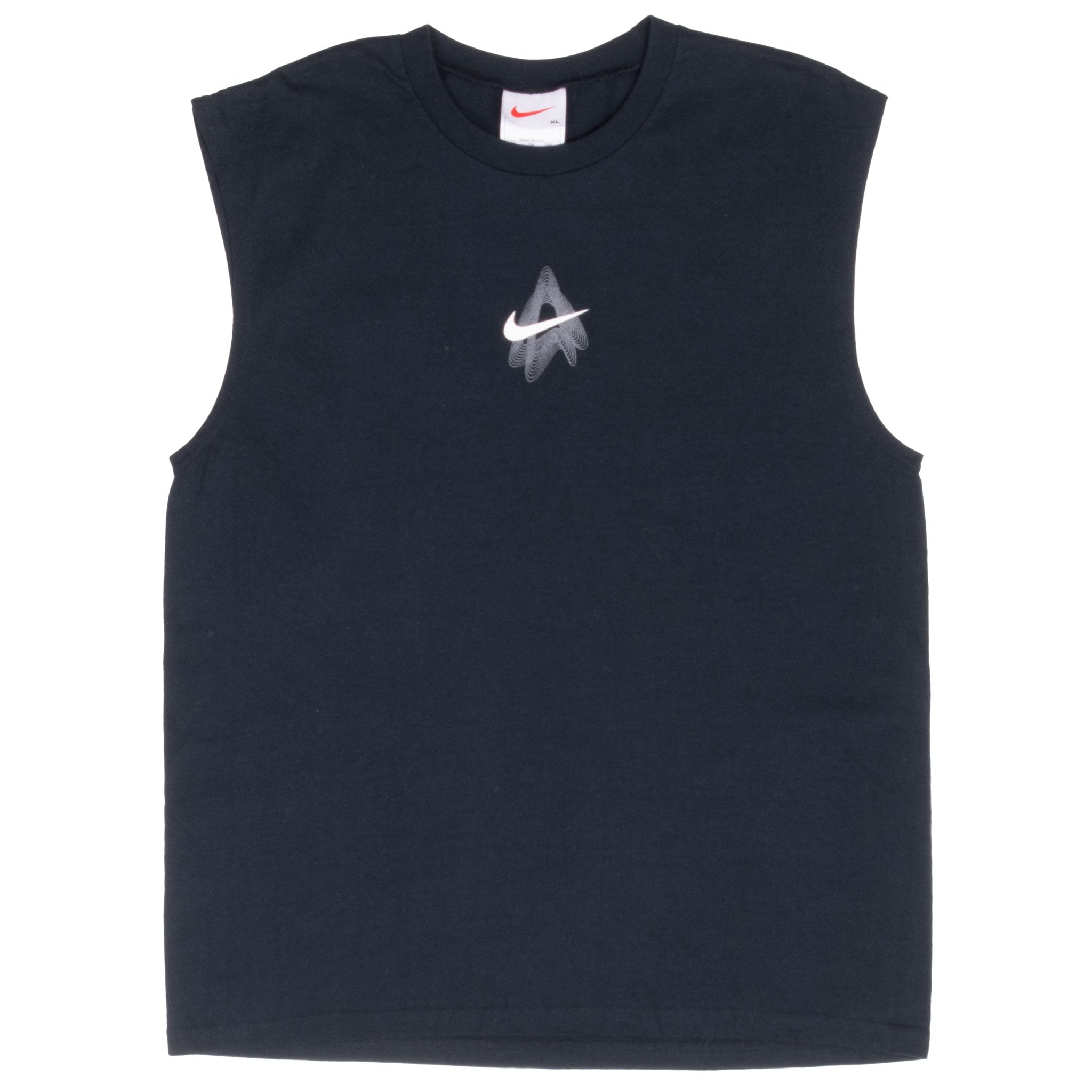 Full front of black Nike Air sleeveless shirt with small reflective chest graphic