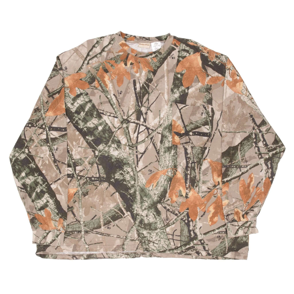 Front of Outfitters Ridge Fusion 3D camouflage long-sleeve pocket T-shirt