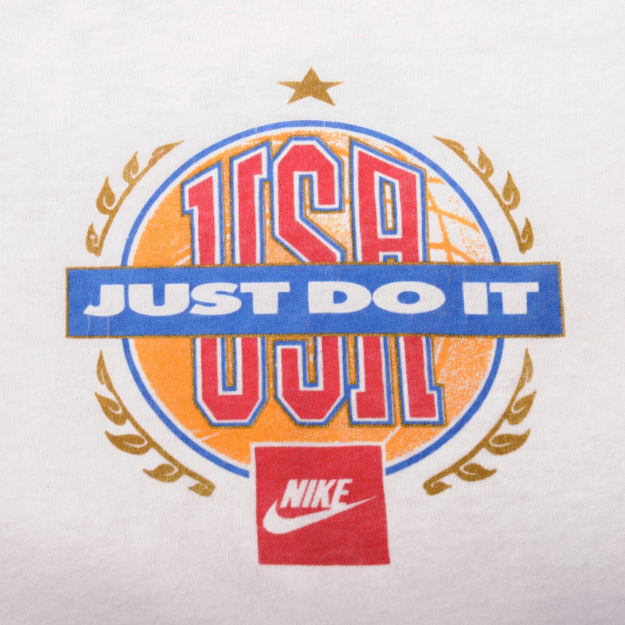 Vintage White Nike Tee Shirt 1987-1994 Size M Made In USA. With Single Stitch Sleeves.