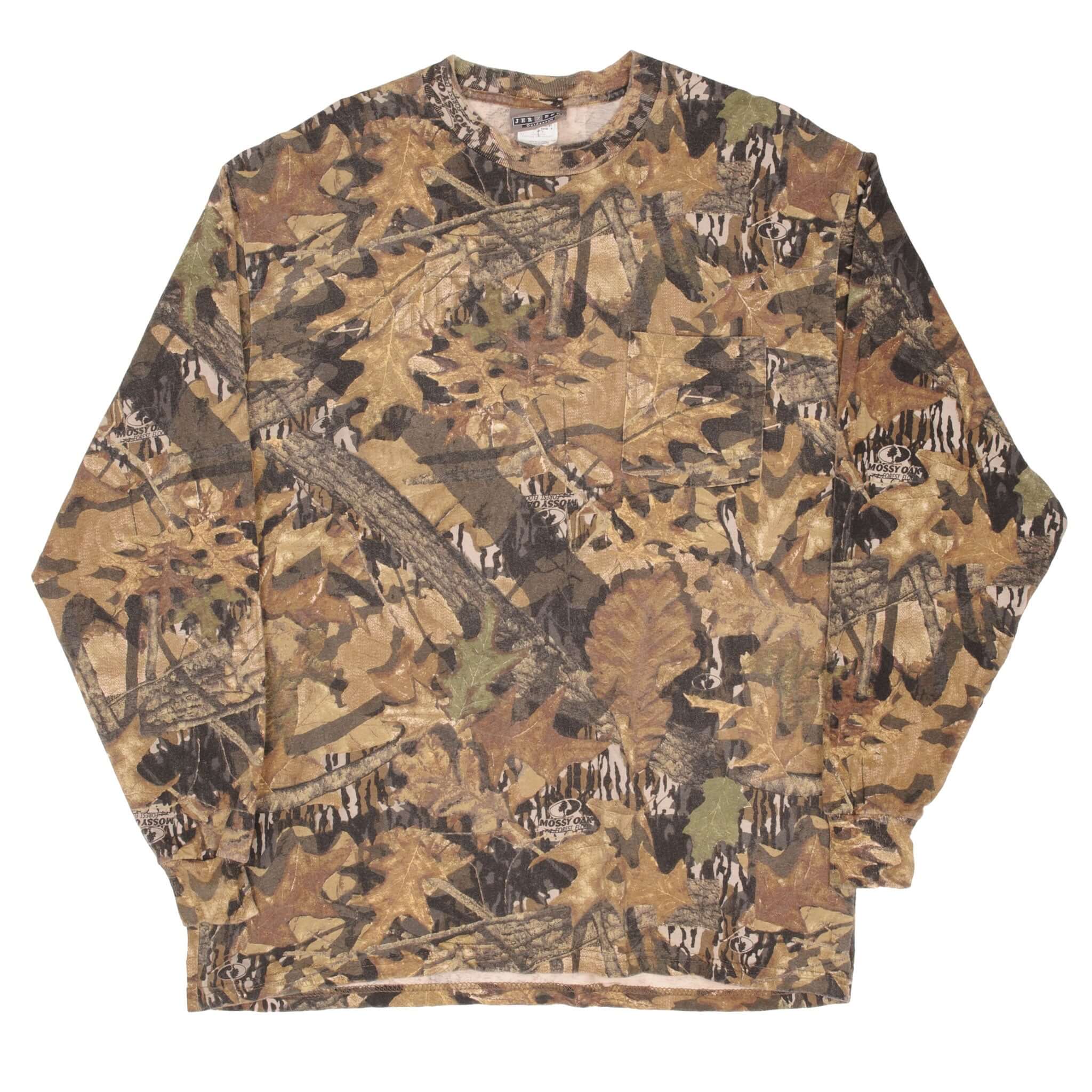 Front of Mossy Oak Forest Floor camo long-sleeve pocket T-shirt