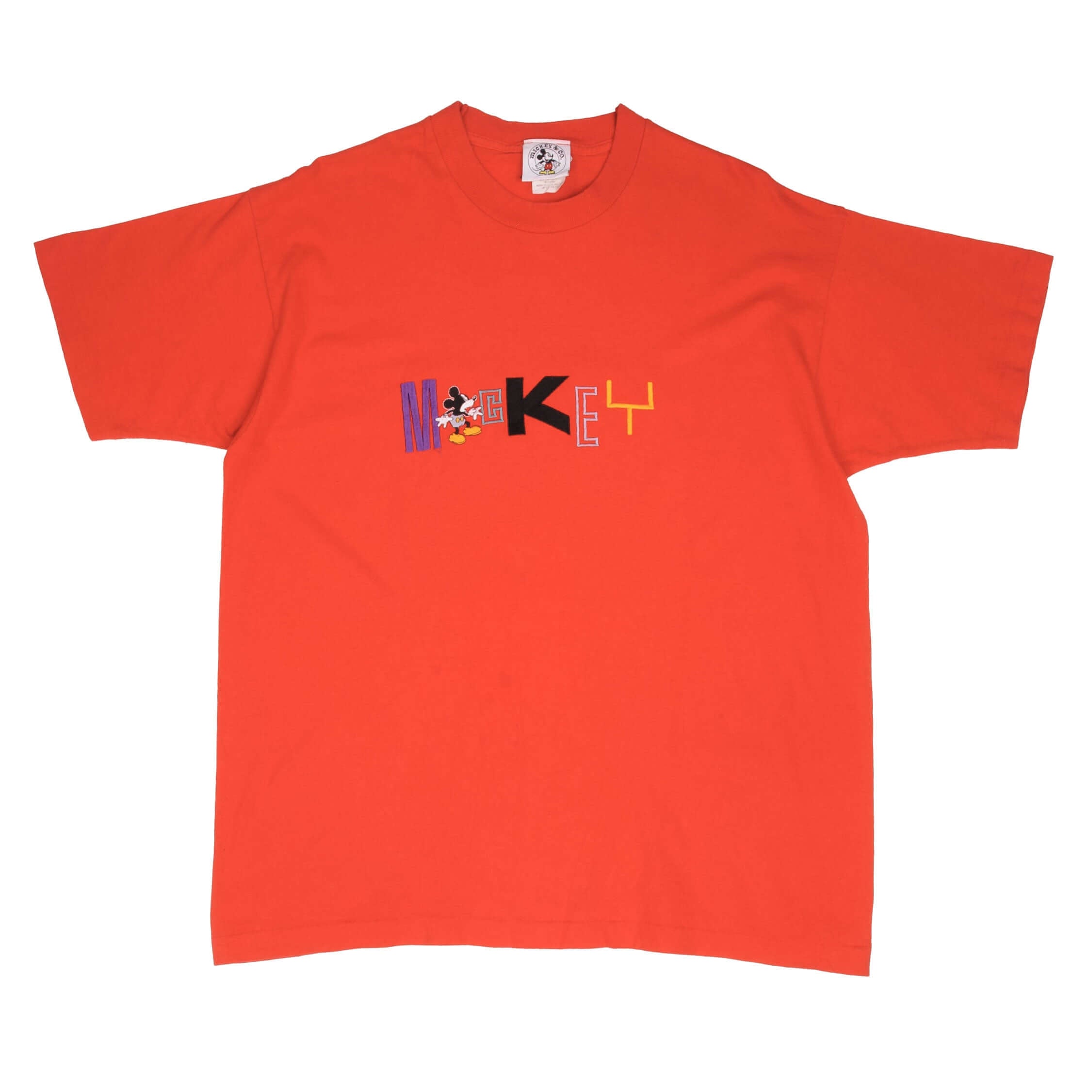 Vintage Disney Mickey Mouse Embroidered Tee Shirt Size XL With Single Stitch Sleeves. Made In USA.