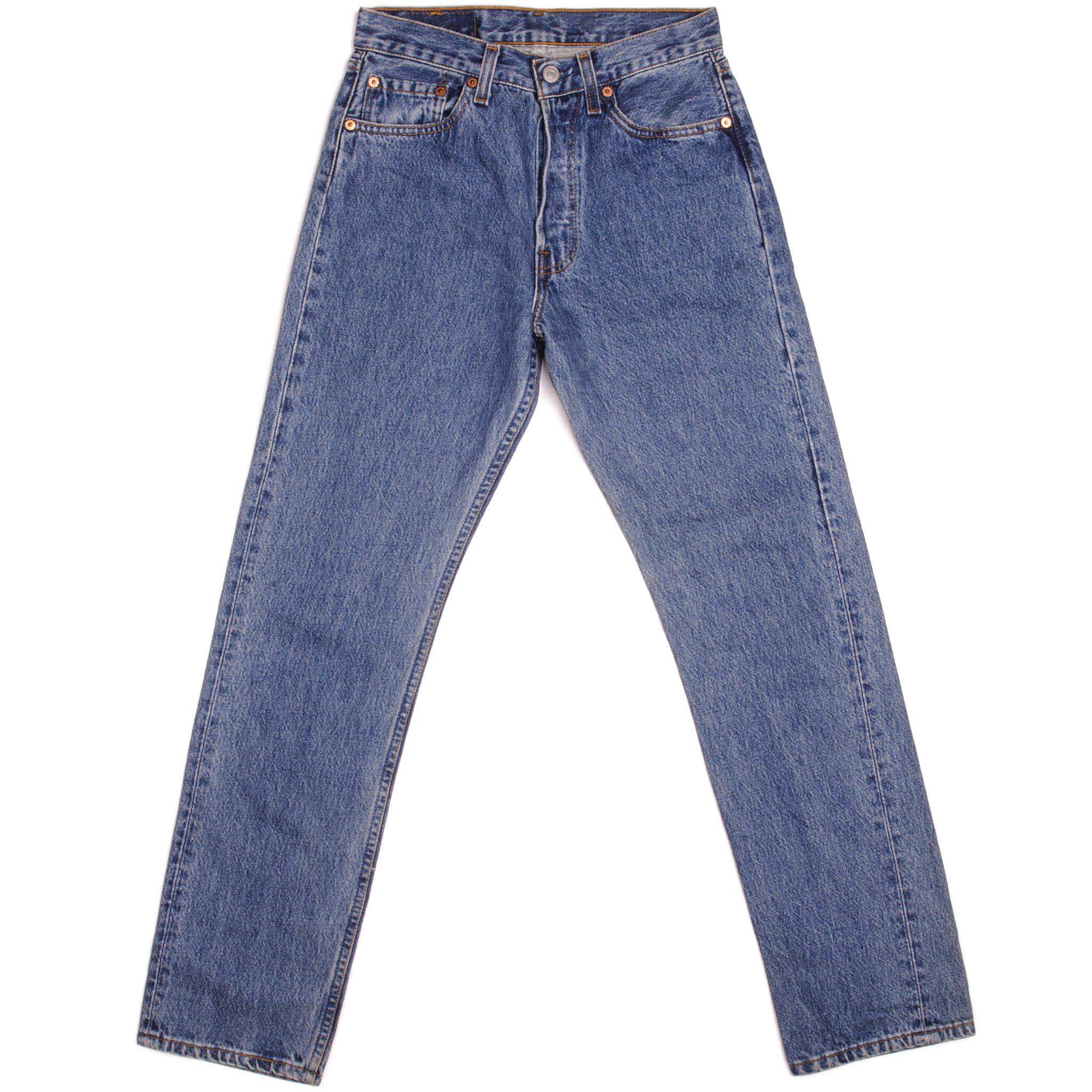 Beautiful Indigo Levis 501 Jeans Made in USA with a medium blue wash. Size on Tag 28X30 ACTUAL SIZE 28X30 Back Button #544