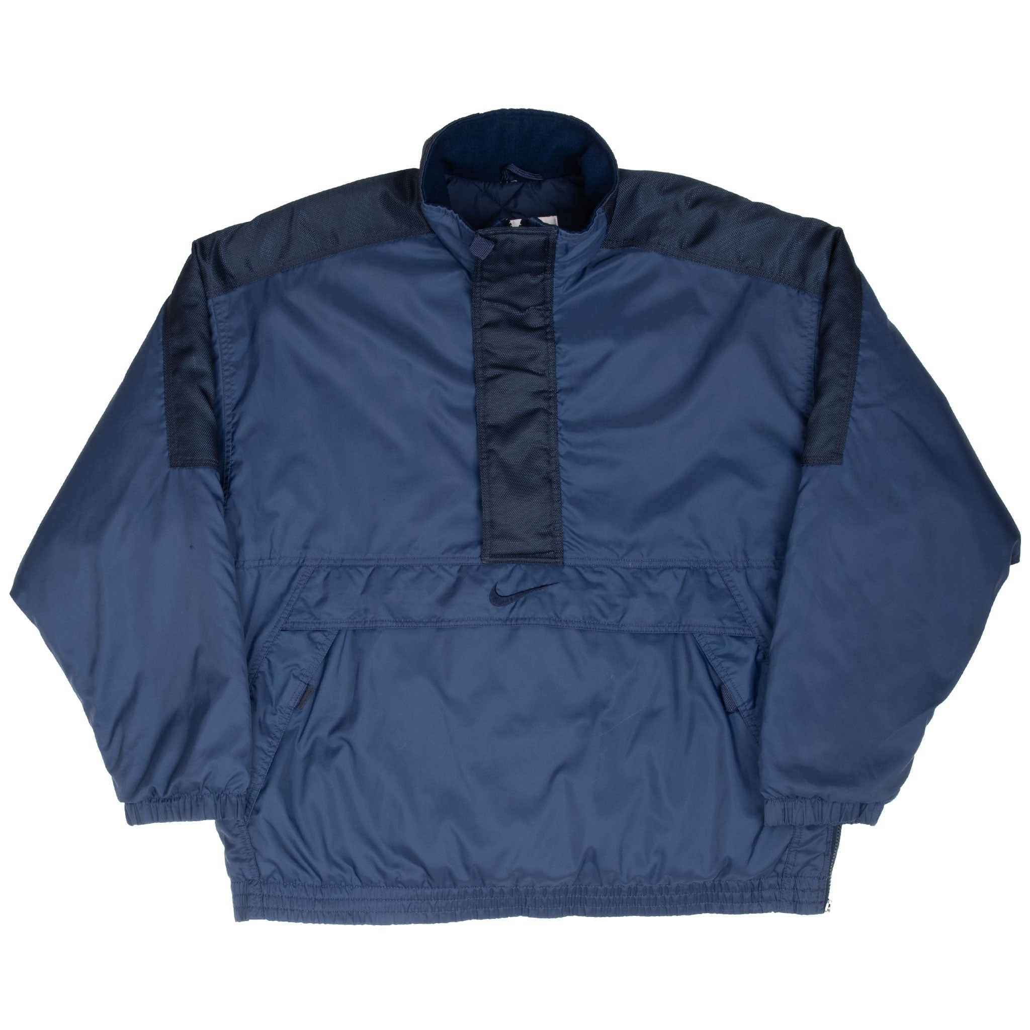 VINTAGE NIKE BIG SWOOSH BLUE HEAVY WINDBREAKER PULLOVER JACKET 1990S MEDIUM