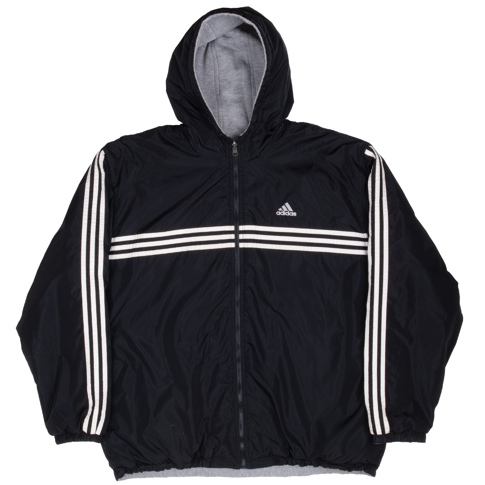 Vintage Adidas Black Reversible Nylon Windbreaker Hooded Jacket 1990S Size Large