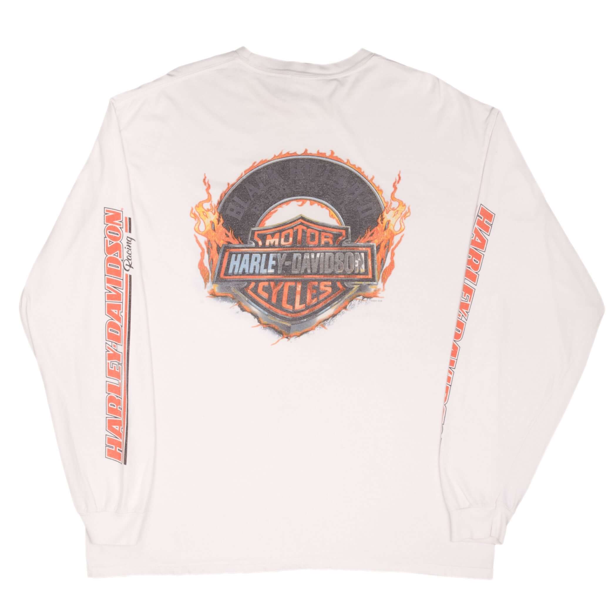 Vintage Harley Davidson Racing Long Sleeves White Tee Shirt Size XL