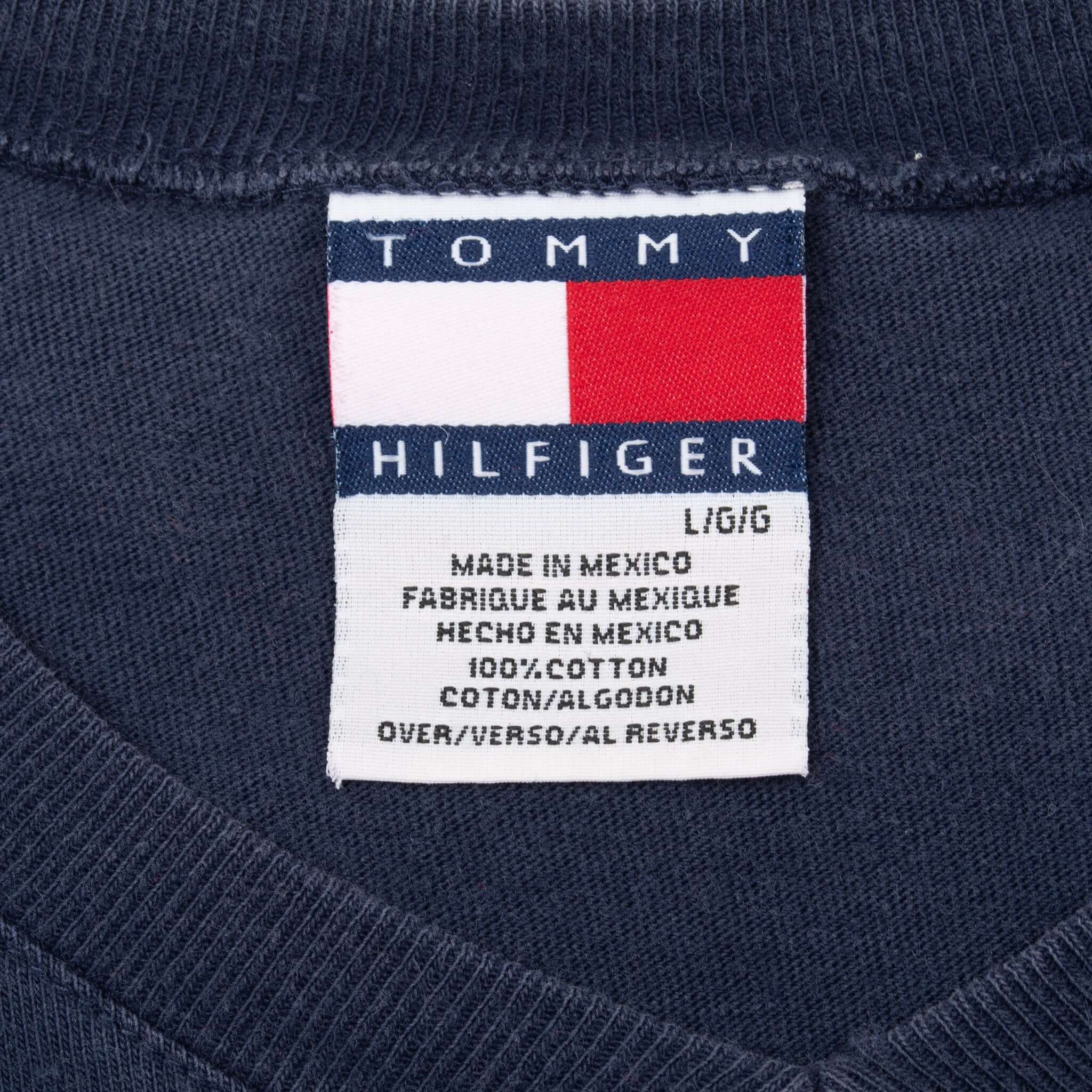 Vintage Tommy Hilfiger Blue V Neck Tee Shirt 1990S Size Large